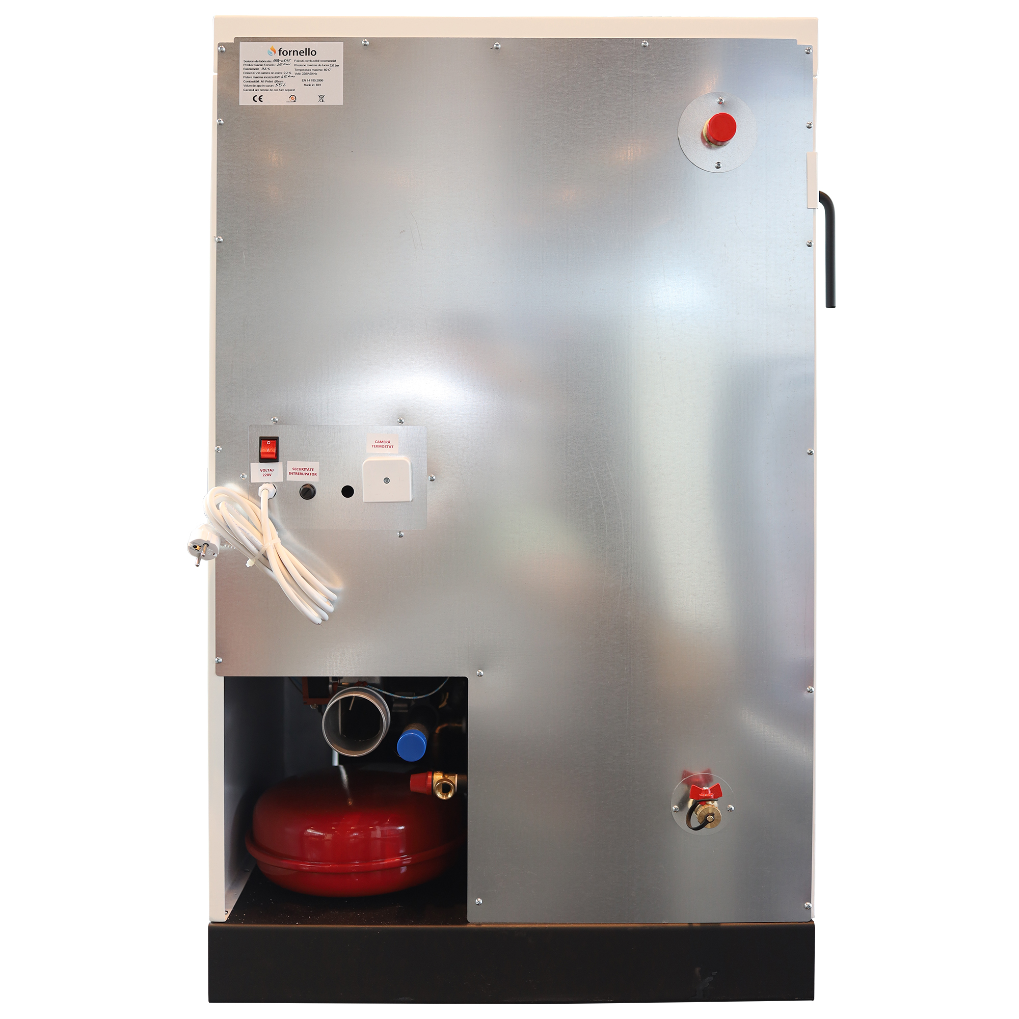 Pachet control de la distanta Centrala pe peleti Fornello Eco Energy 25 kW complet echipata pentru incalzire pompa circulatie vas expansiune automatizare buncar peleti 45 kg tiraj fortat aprindere automata curatare facila pana la 200 mp