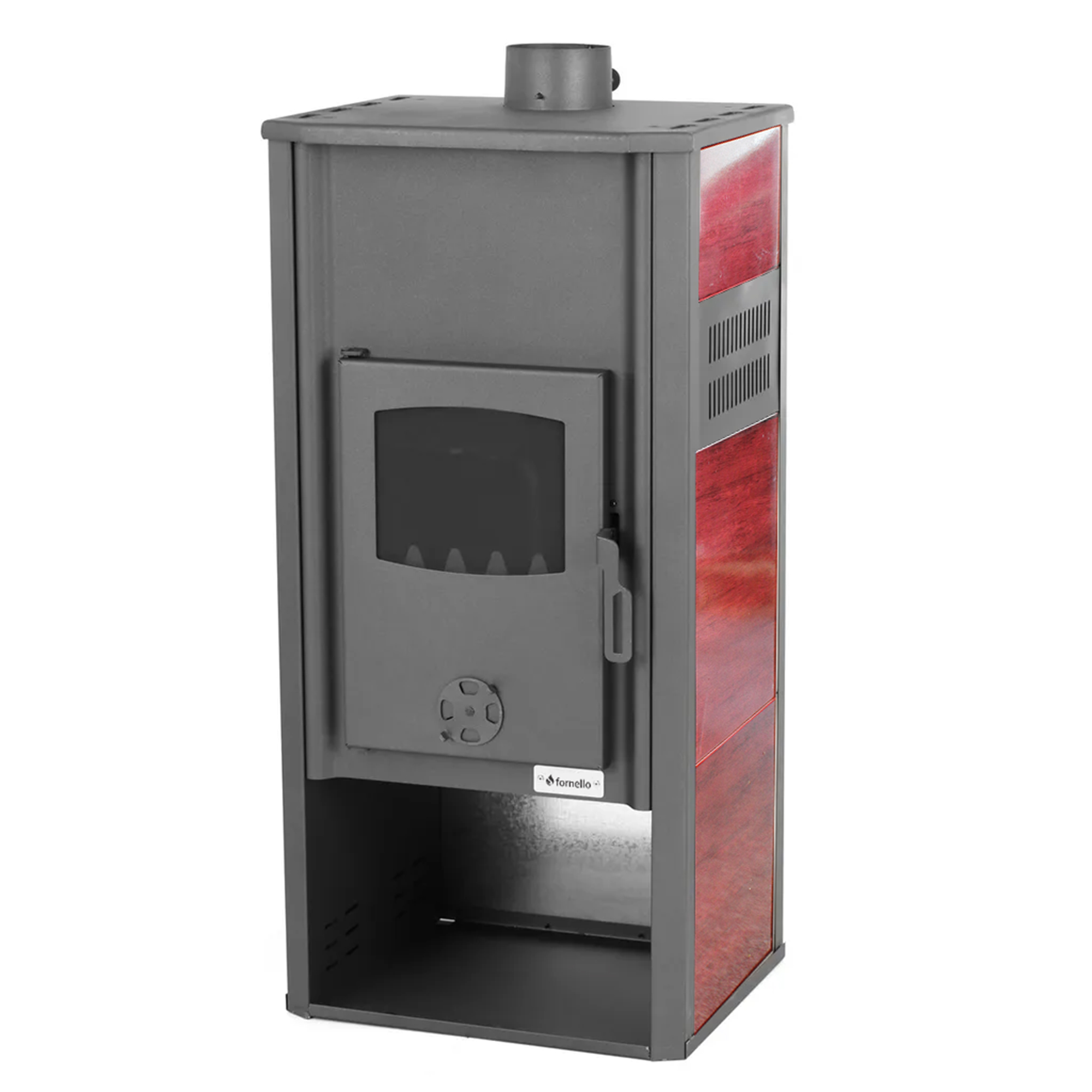 Pachet incalzire si apa calda pentru 2 camere Termosemineu pe lemne brichete si carbune Fornello Roma E 22 kW 49x45x103 cm teava PPR cu fitinguri boiler termoelectric 100l vas expansiune pompa circulatie kit evacuare calorifere si kit montaj