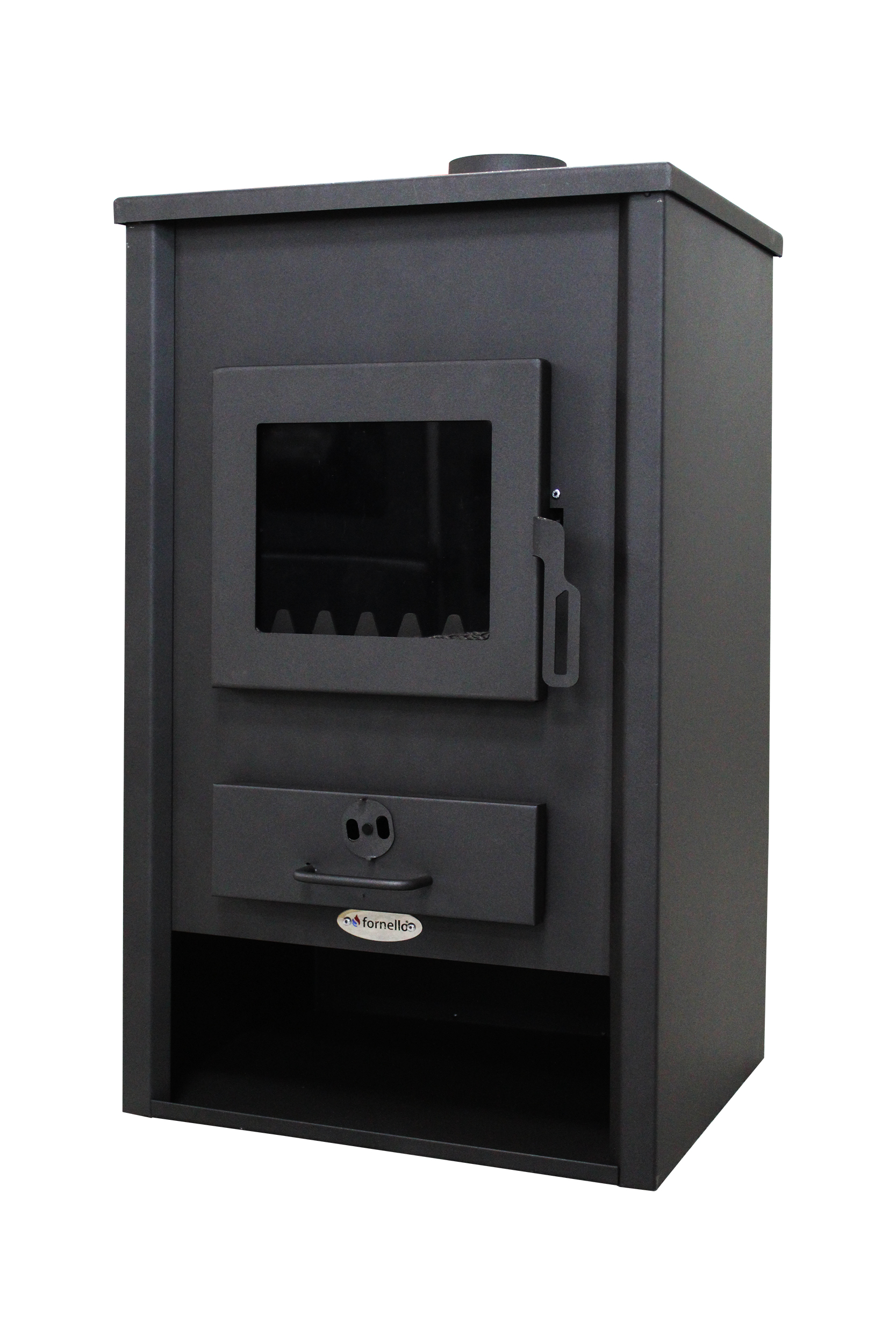 Pachet incalzire si apa calda pentru 2 camere Termosemineu pe lemne brichete si carbune Fornello Padova E 19.4 kW 510x500x910 mm cos inox teava PPR si fitinguri boiler termoelectric 80l vas expansiune pompa circulare calorifere si kit montaj