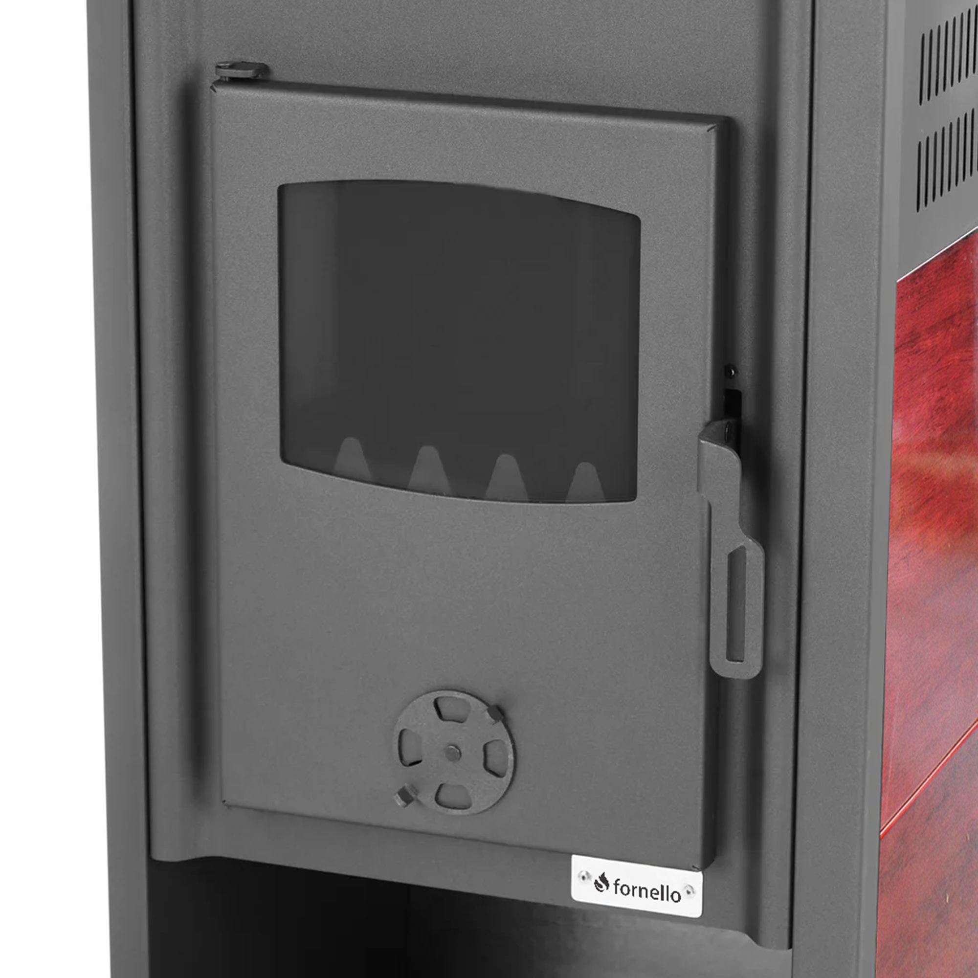 Pachet incalzire si apa calda pentru 3 camere Termosemineu pe lemne brichete si carbune Fornello Roma E Bordeaux 22 kW 49x45x103 cm teava PPR si fitinguri boiler termoelectric 100l vas expansiune pompa circulatie kit evacuare calorifere si