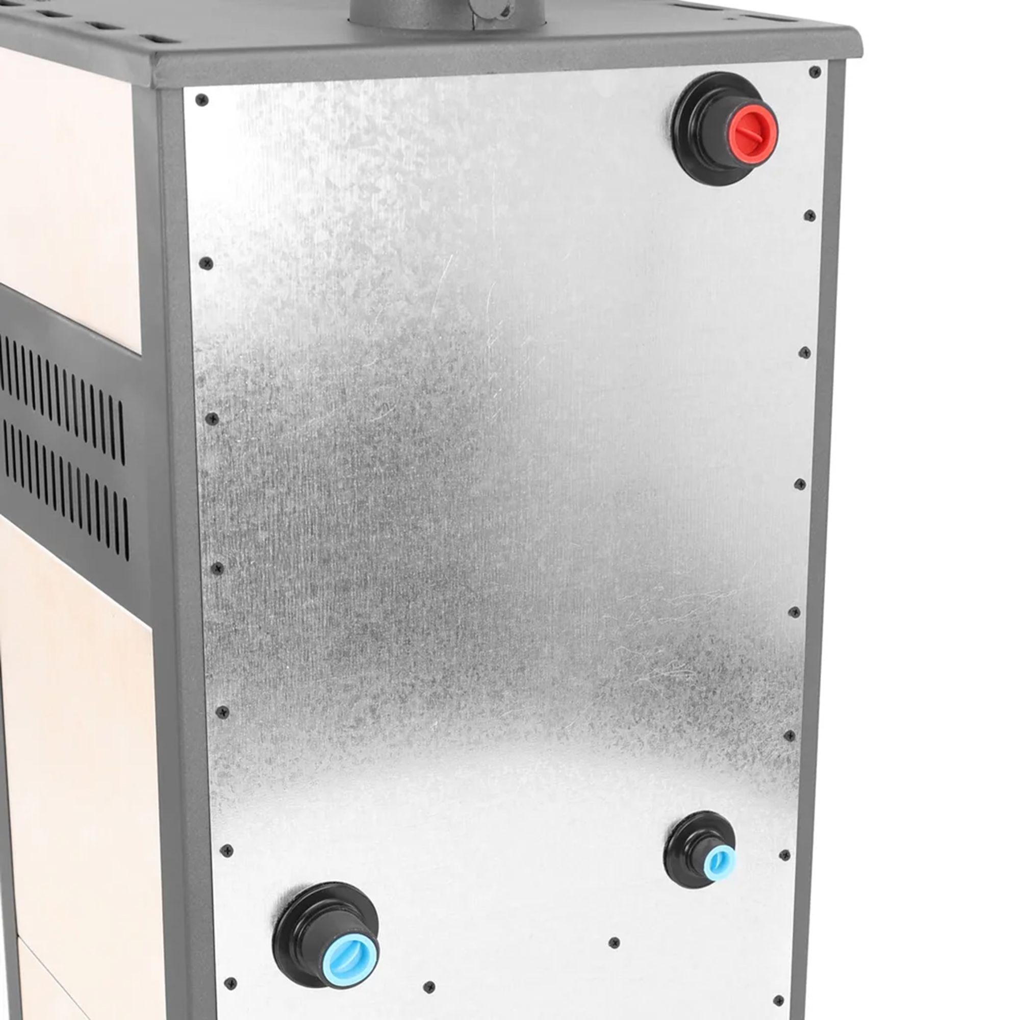 Pachet incalzire si apa calda Termosemineu pe lemne brichete si carbune Fornello Roma E Ivory 22 kW calorifere aluminiu Fornello Alvo teava PPR si fitinguri boiler termoelectric 100l vas expansiune pompa circulatie kit evacuare kit montaj