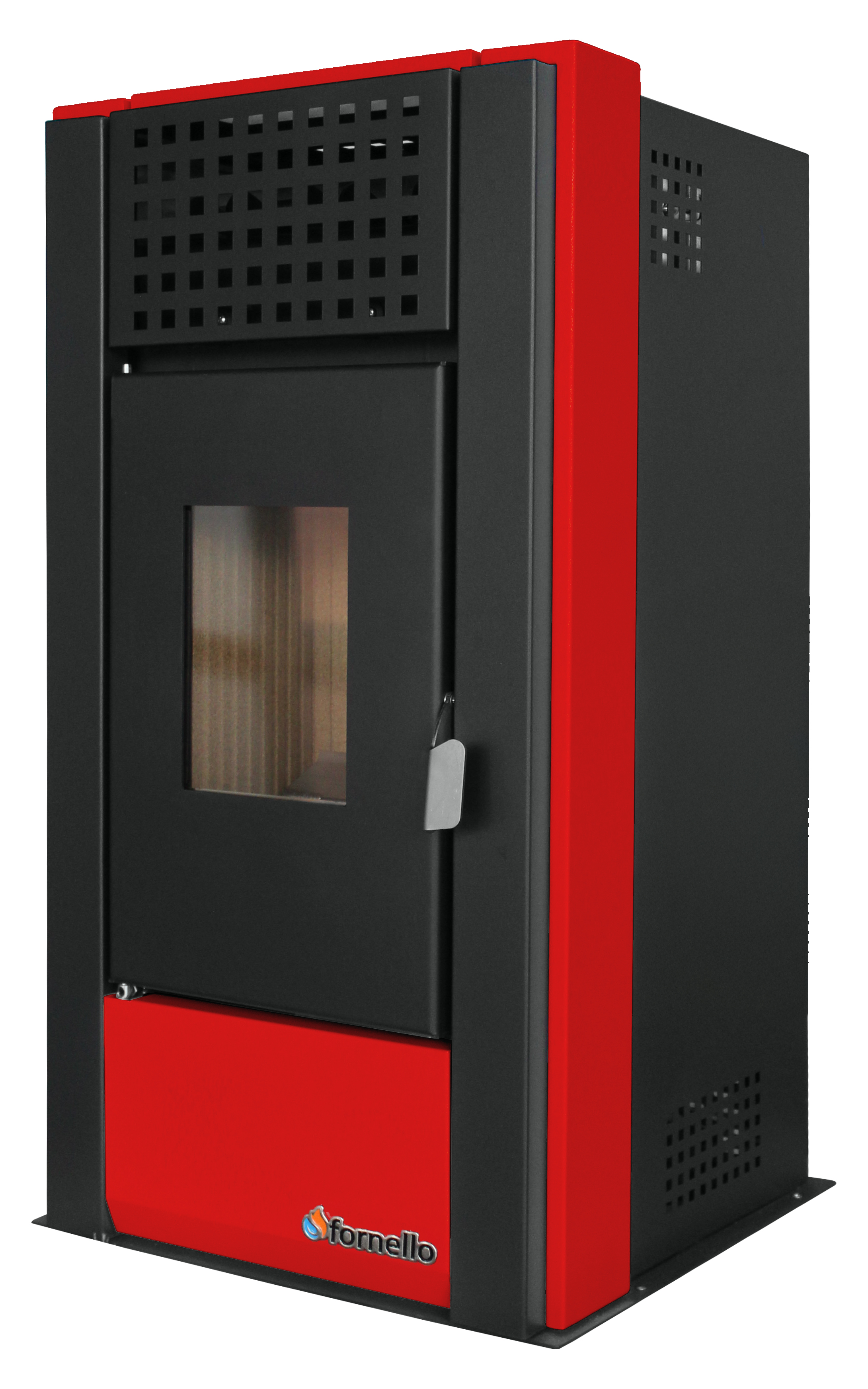 Pachet pentru incalzire Semineu (Soba) pe Peleti cu aer cald Fornello Magnesia 9 KW culoare Bordeaux si kit evacuare 35 metri