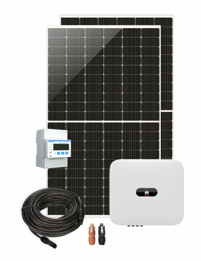 Pachet sistem fotovoltaic monofazat hibrid, 3.3 kW, 6x Panouri monocristaline Yingli 550 Wp, Invertor Huawei SUN 2000-3KTL-L, Contor electronic monofazat Huawei Smart Meter DTSU666-H, Acumulator Huawei Luna 5kW, Cablu si Conectori
