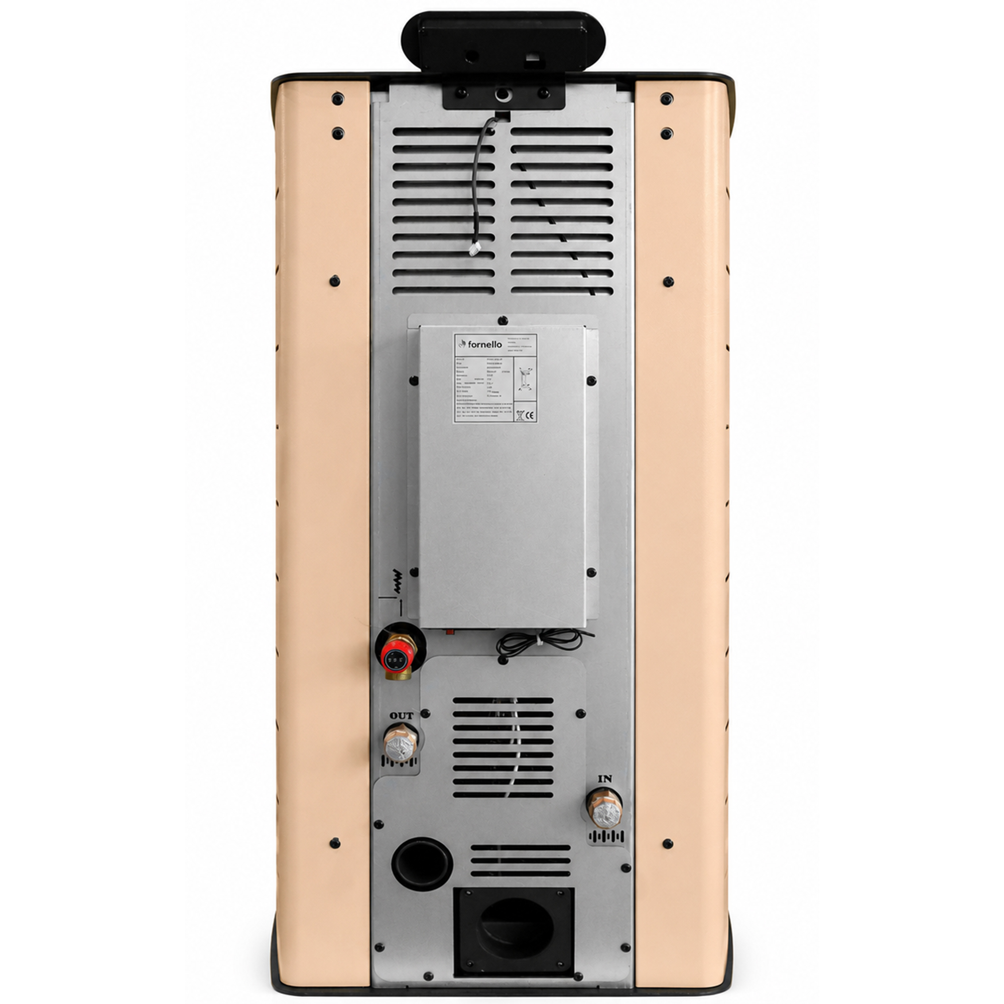 Pachet Termosemineu centrala pe peleti Fornello SERENA 25kw culoare Ivory complet echipat cu kit evacuare 2.5 ml Termostat Radio Comanda Computherm Q3 RF Aspirator Cenusa suprafata incalzita pana la 150 mp 22 Podea Ivory