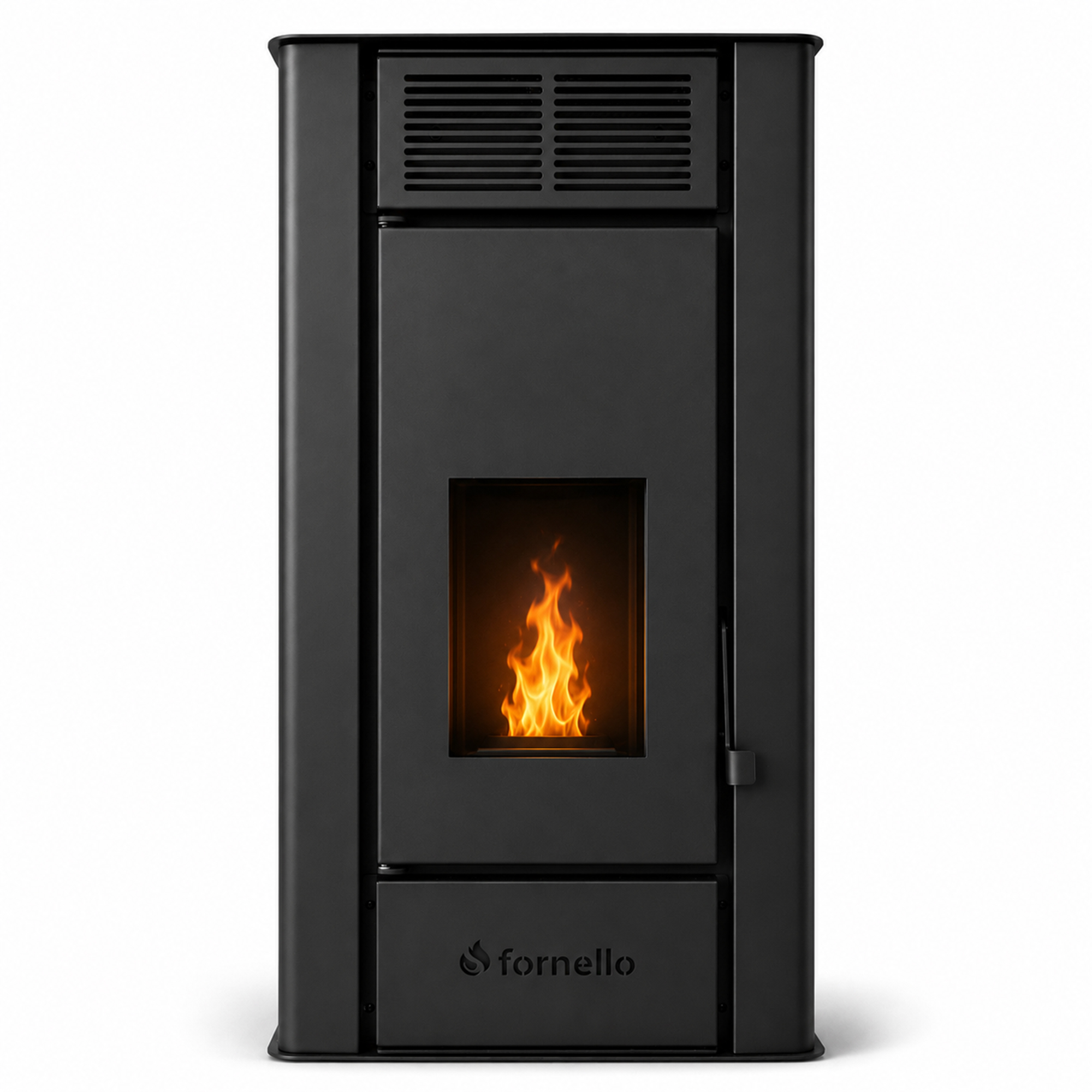 Pachet Termosemineu centrala pe peleti Fornello SERENA 25 kw culoar eBlack complet echipat cu kit evacuare 2.5 ml Termostat Radio Comanda Computherm Q3 RF Aspirator Cenusa suprafata incalzita pana la 150 mp