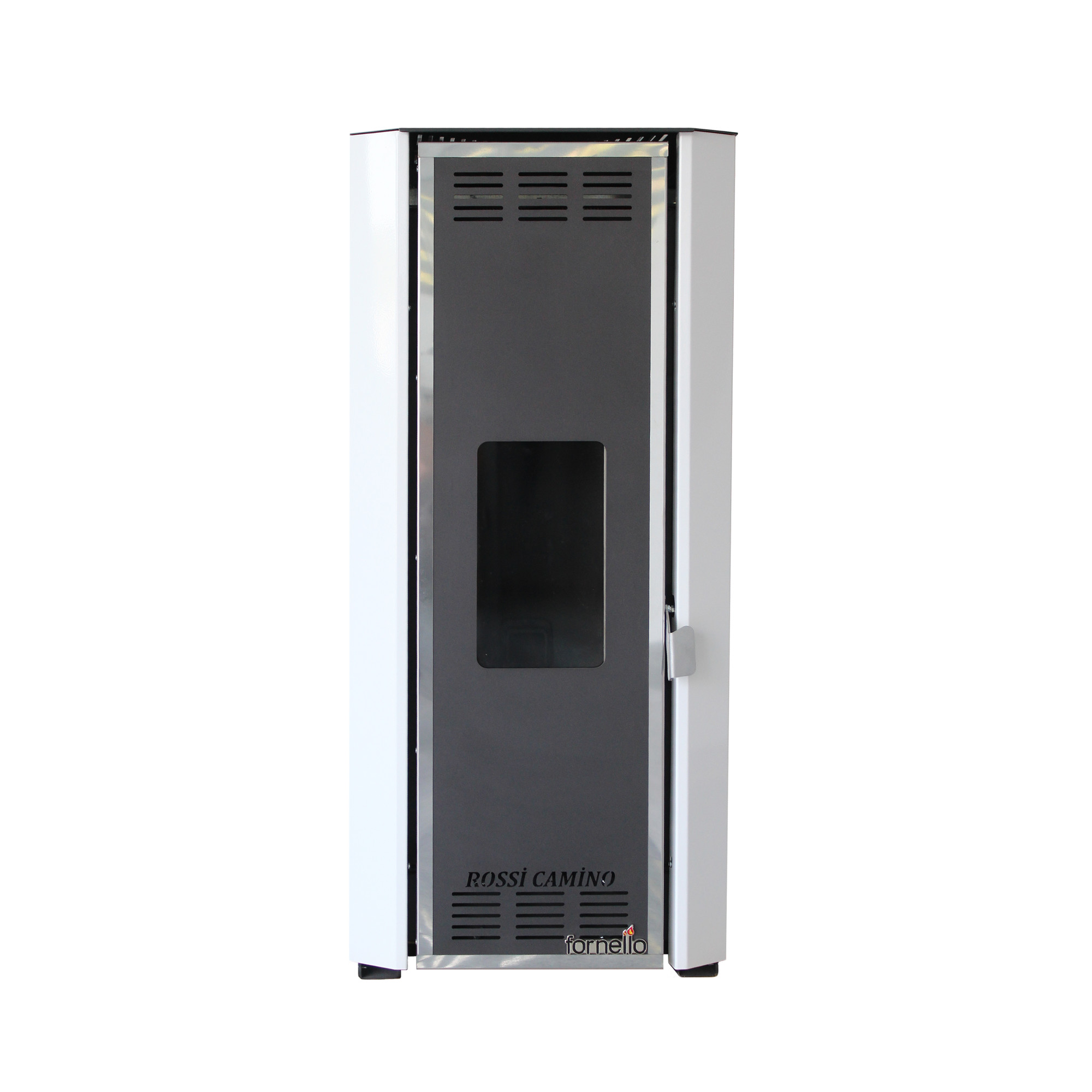 Pachet Termosemineu pe peleti Fornello Camino Rossi 25 kW pompa Grundfos vas expansiune arzator inox alb A+Kit evacuare 3.5 ml Boiler Termoelectric Fornello 100 l Termostat Salus 091FLRFV2 Aspirator si Kit montaj