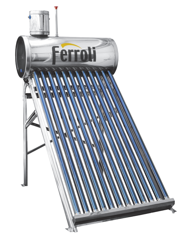Panou solar nepresurizat din inox Ferroli Ecosole – 12 tuburi si boiler 120L (cu vas flotor 5L si tija de aerisire) Ferroli