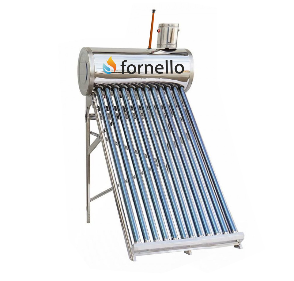 Panou solar nepresurizat Fornello pentru producere apa calda, cu rezervor inox 100 litri, 12 tuburi vidate si vas flotor 5 litri 100 imagine noua congaz.ro 2022