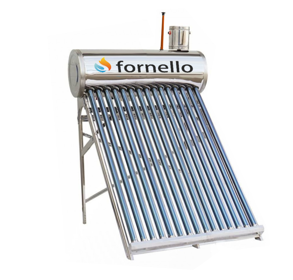 Panou solar nepresurizat Fornello pentru producere apa calda, cu rezervor inox 122 litri, 15 tuburi vidate si vas flotor 5 litri Fornello