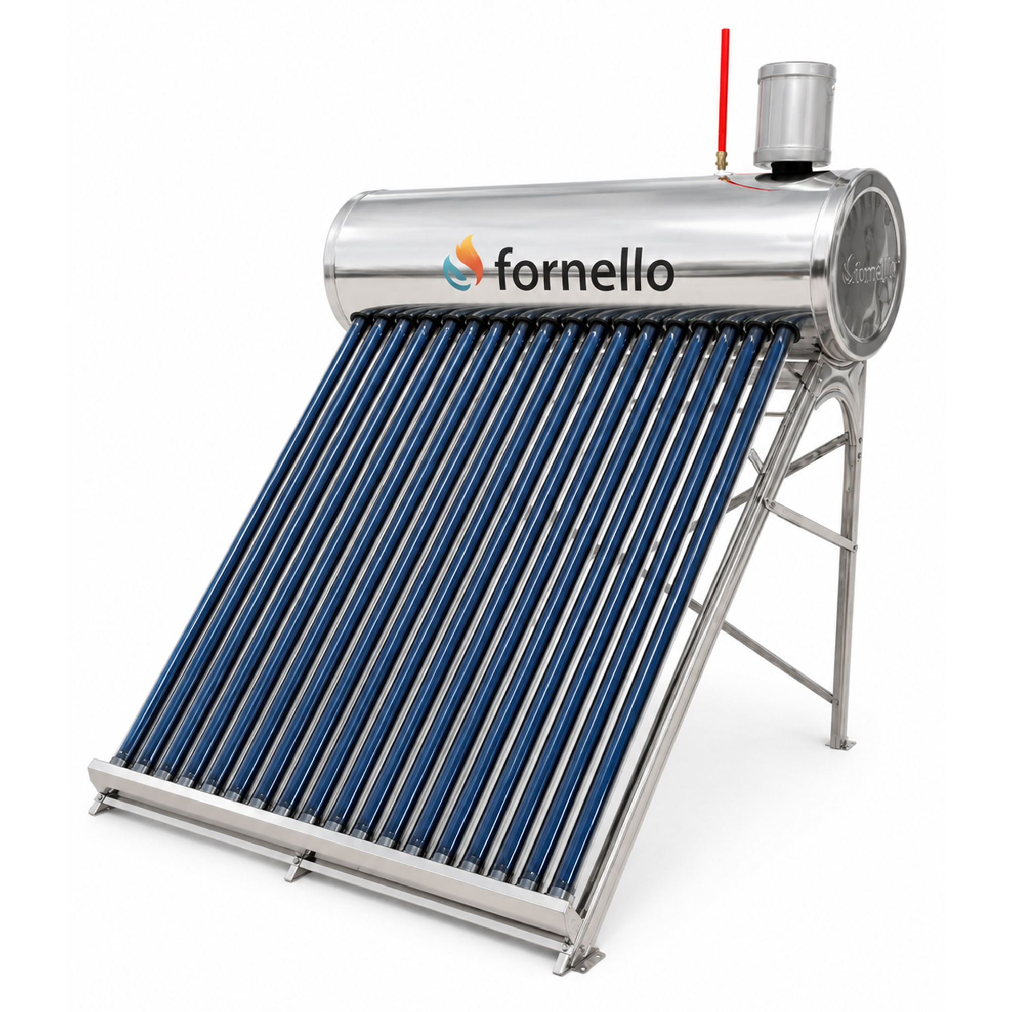 Panou solar nepresurizat Fornello pentru producere apa calda cu rezervor inox 150 litri 18 tuburi vidate si vas flotor 5 litri