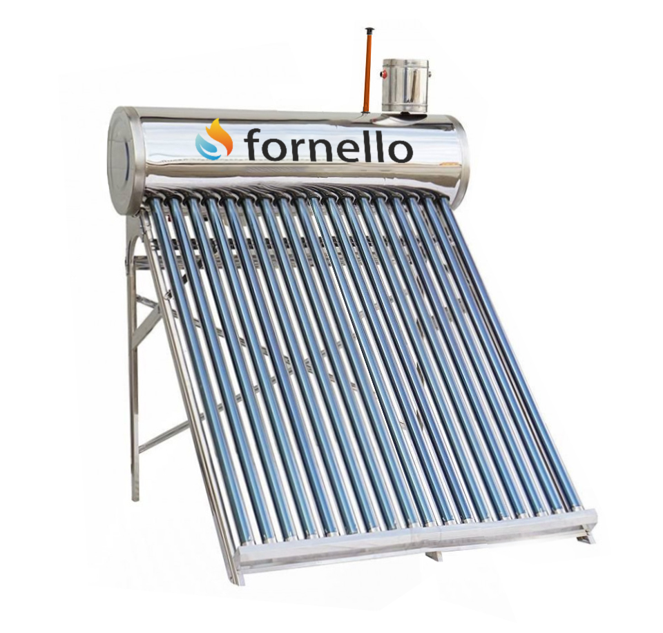 Panou solar nepresurizat Fornello pentru producere apa calda, cu rezervor inox 150 litri, 18 tuburi vidate si vas flotor 5 litri 150 imagine noua congaz.ro 2022