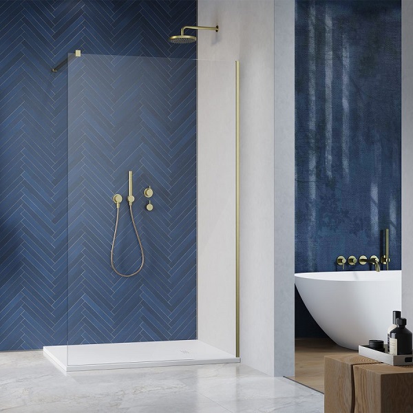 Perete sticla dus Walk In Radaway Modo New Brushed Gold II 120xH200 cm, profil auriu periat