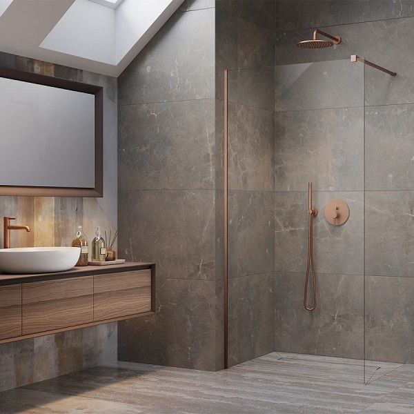 Perete sticla dus Walk In Radaway Modo New Brushed Copper II 80xH200 cm, profil cupru periat