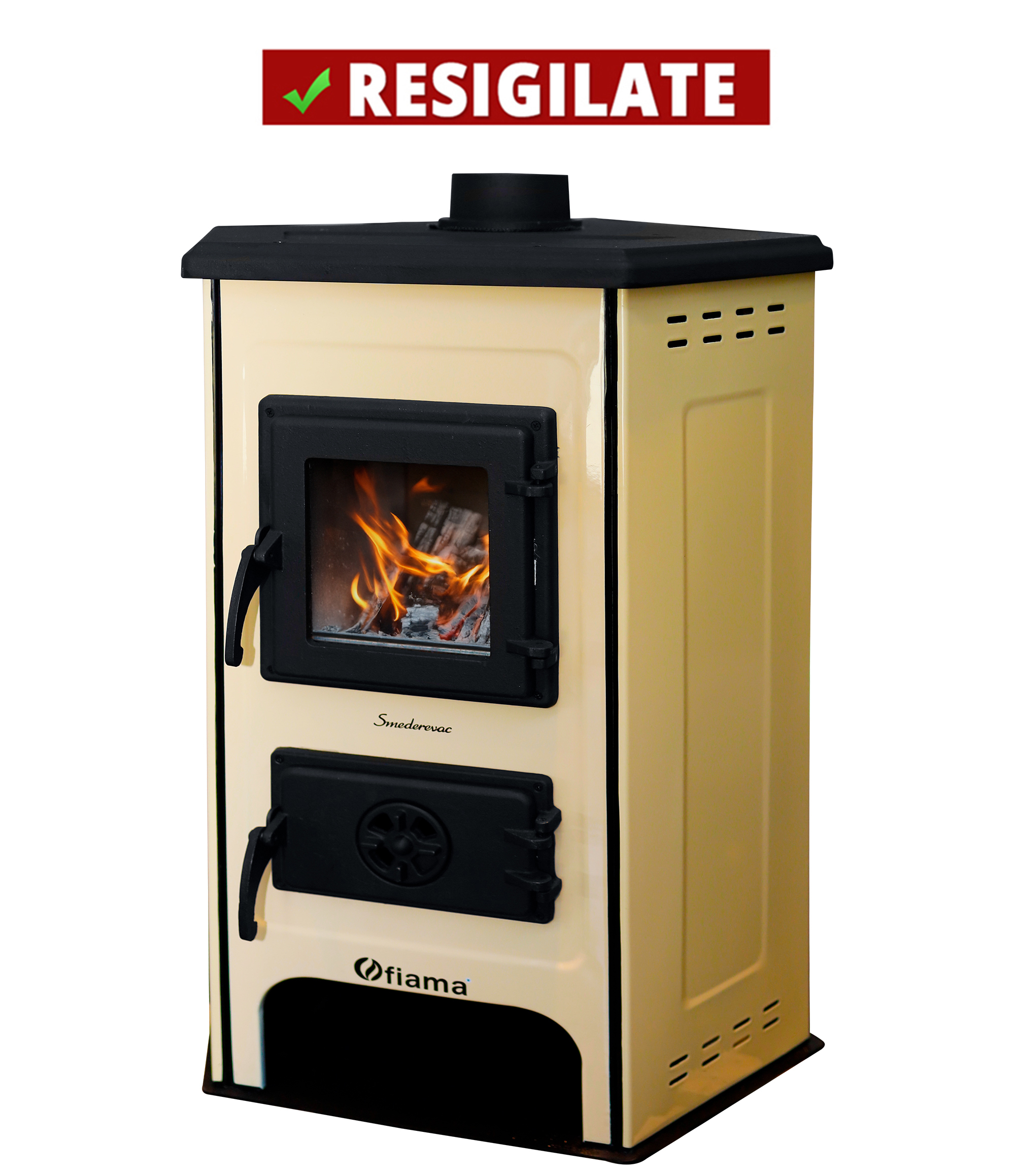 PRODUS NOU RESIGILAT SAU USOR LOVIT DAR IN PERFECTA STARE DE FUNCTIONARE 26217 !!! Semineu cu plita din fonta Fiama SD CORNER pe lemnebrichete si carbune putere 6 kW culoare crem