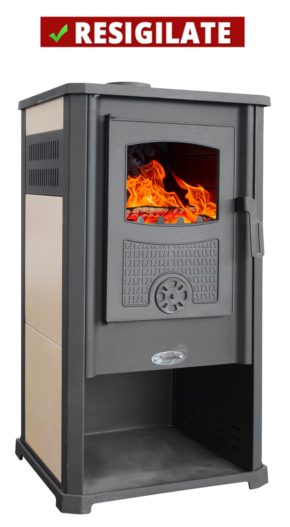 PRODUS NOU RESIGILAT USOR LOVIT DAR IN PERFECTA STARE DE FUNCTIONARE cod 6022 !!! Semineu (Soba) pe lemne Fornello Atene G Ivory 7-9 kW 490x460x930 mm gratar ardere din fonta camera de ardere samotata usa fonta cu geam din sticla termorezistent