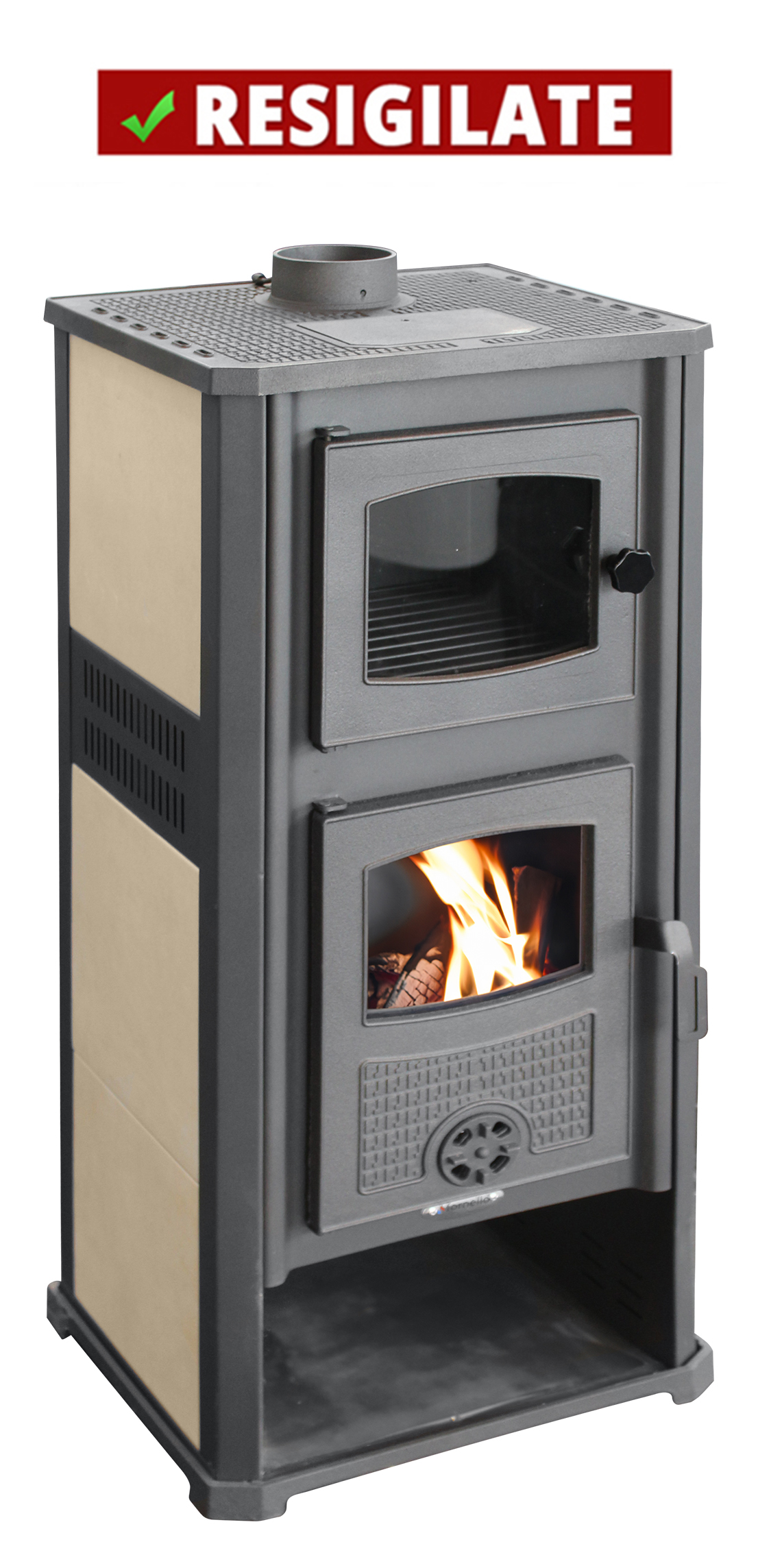 PRODUS NOU RESIGILAT USOR LOVIT DAR IN PERFECTA STARE DE FUNCTIONARE cod 12001 !!! Semineu (Soba) pe lemne Fornello Roma G Ivory 11-13 kW 490x460x1160 mm prevazut cu plita si cuptor pentru gatit gratar ardere din fonta camera de ardere samotata