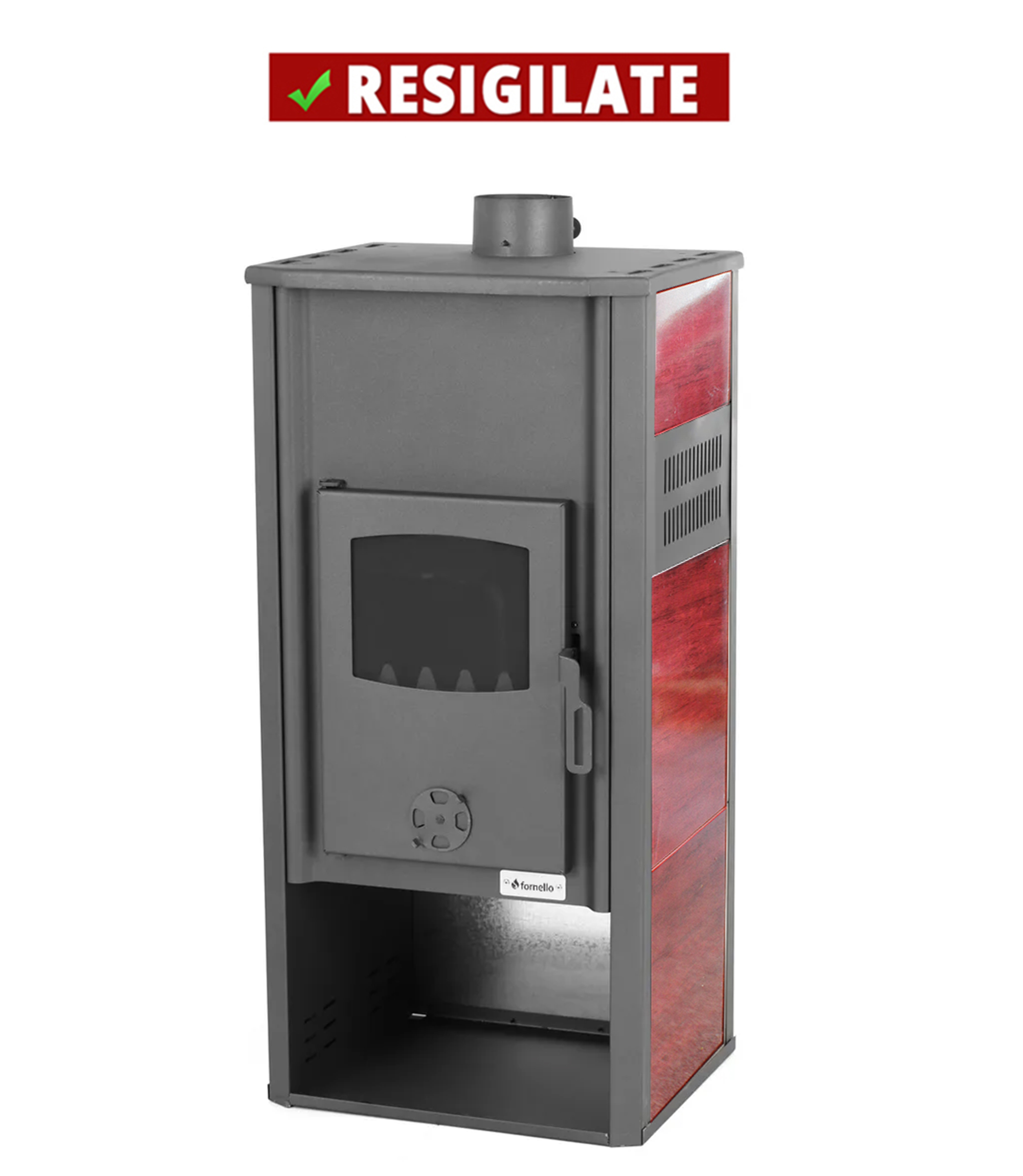 PRODUS NOU RESIGILAT USOR LOVIT DAR IN PERFECTA STARE DE FUNCTIONARE cod 445588 !!! Termosemineu pe lemne brichete si carbune Fornello Roma E  Bordeaux 22 kW 49x45x103 cm