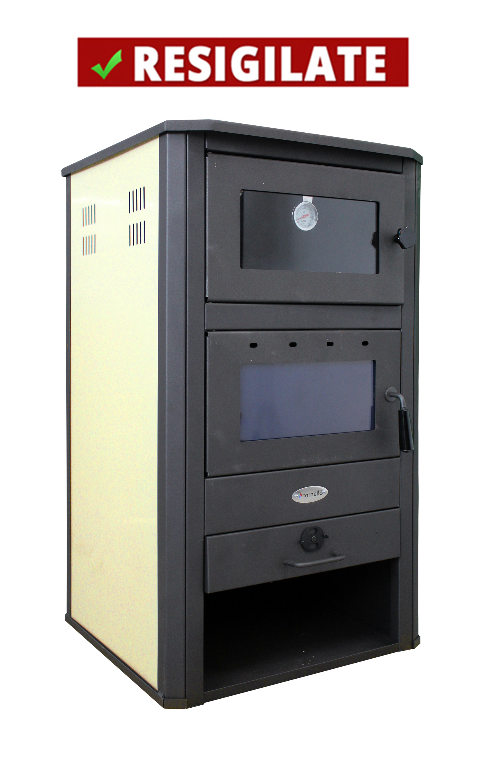 PRODUS NOU RESIGILAT USOR LOVIT DAR IN PERFECTA STARE DE FUNCTIONARE cod 26218 !!! Termosemineu pe lemne brichete si carbune Fornello MILANO E 24 KW cuptor de incalzit mancarea Ivory 580x560x1060 mm