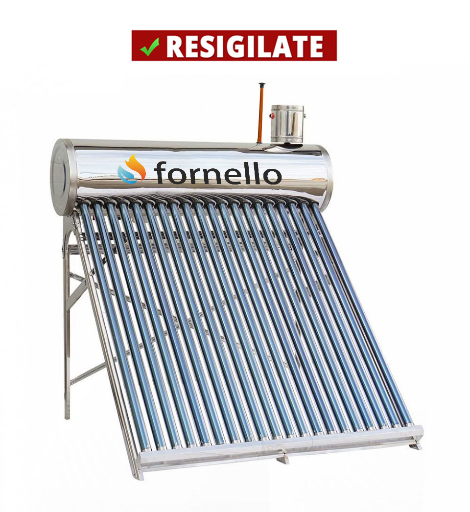 PRODUS RESIGILAT CU DEFECTE ESTETICE DAR IN PERFECTA STARE DE FUNCTIONARE cod 12516 !!! Panou solar nepresurizat Fornello pentru producere apa calda cu rezervor inox 165 litri 20 tuburi vidate si vas flotor 5 litri