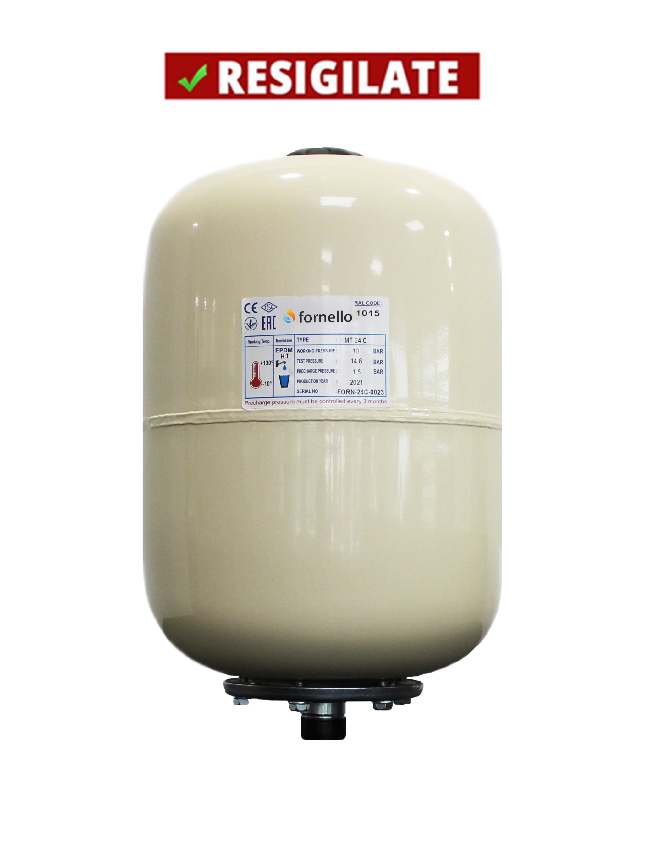 PRODUS RESIGILAT CU DEFECTE ESTETICE DAR IN PERFECTA STARE DE FUNCTIONARE 15001 !!! Vas expansiune solar Fornello 24 litri vertical culoare ivory presiune maxima 10 bar membrana EPDM