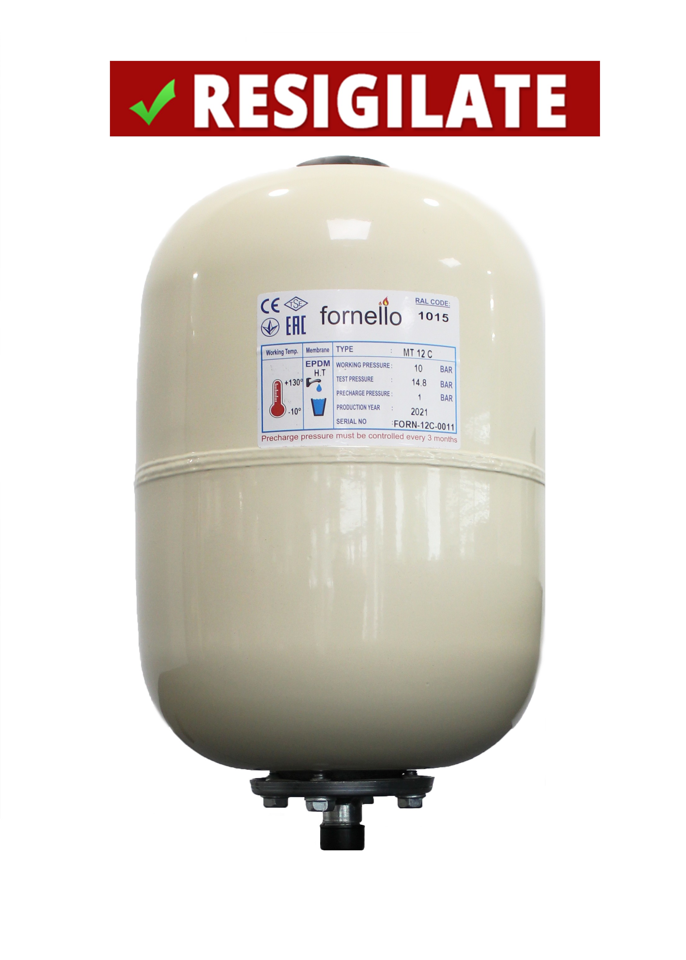 PRODUS RESIGILAT SAU USOR LOVIT DAR IN PERFECTA STARE DE FUNCTIONARE (15002) !!! Vas expansiune solar Fornello 12 litri vertical culoare ivory presiune maxima 10 bar membrana EPDM
