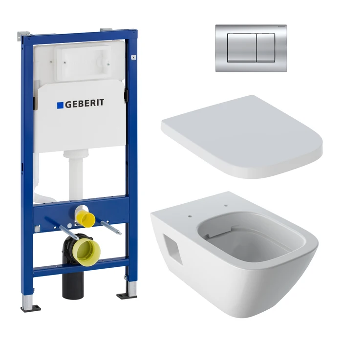 Rezervor WC incastrat + vas WC + capac, set Geberit Delta 30 118.351.21.1, clapeta actionare inclusa