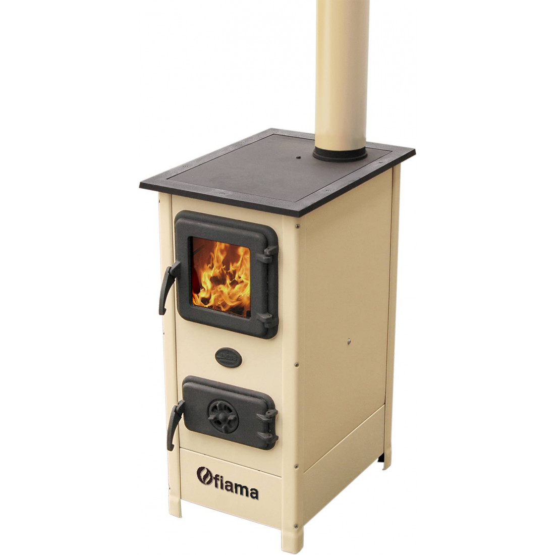 Semineu cu plita din fonta Fiama SD HERA, pe lemne,brichete si carbune, putere 7 kW, culoare crem