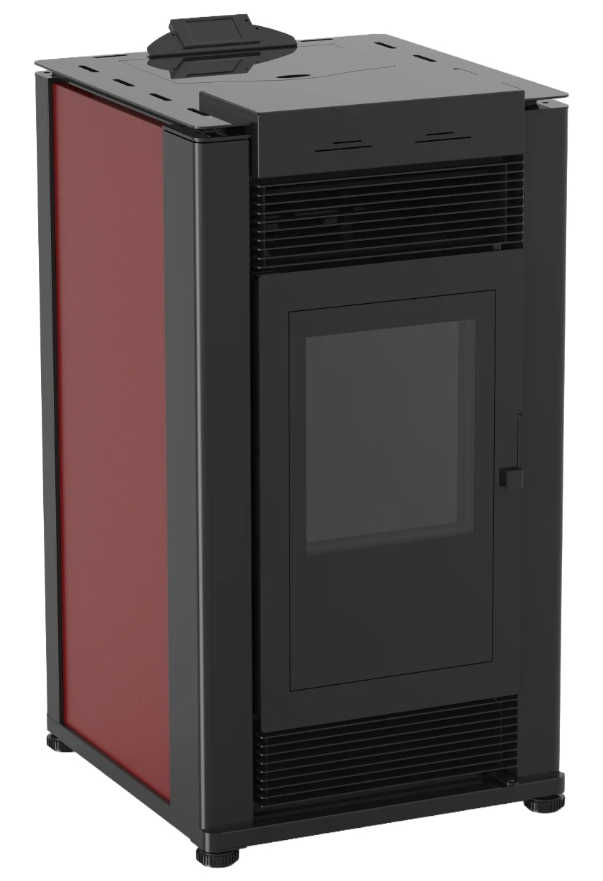 Semineu pe peleti cu aer cald Fiama Maxima 14 kw, aprindere electrica, tiraj fortat, wifi, focar din fonta, recomandat pentru 140 mp, Bordeaux