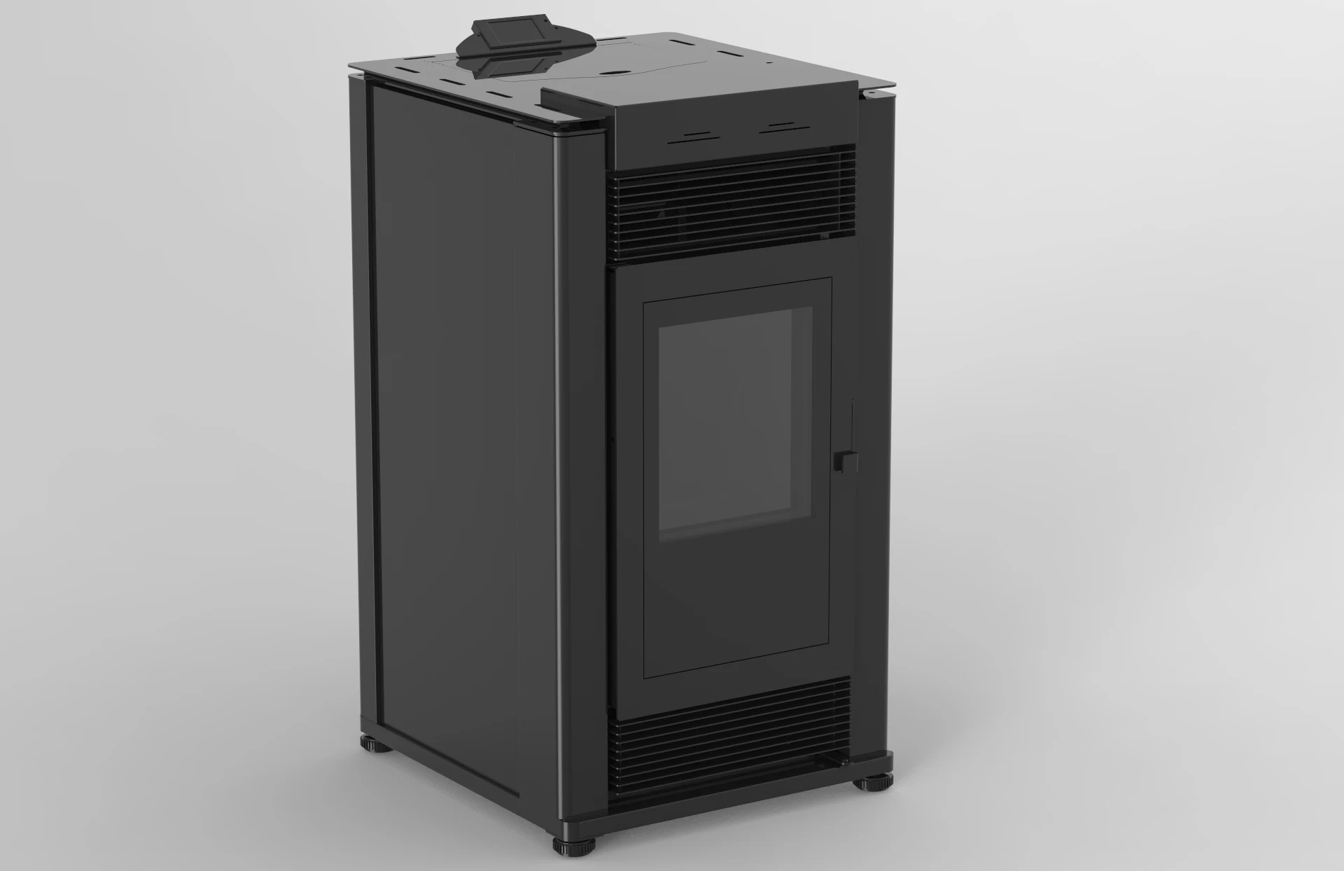 Semineu pe peleti cu aer cald Fiama Maxima 14 kw, aprindere electrica, tiraj fortat, wifi, focar din fonta, recomandat pentru 140 mp, Black