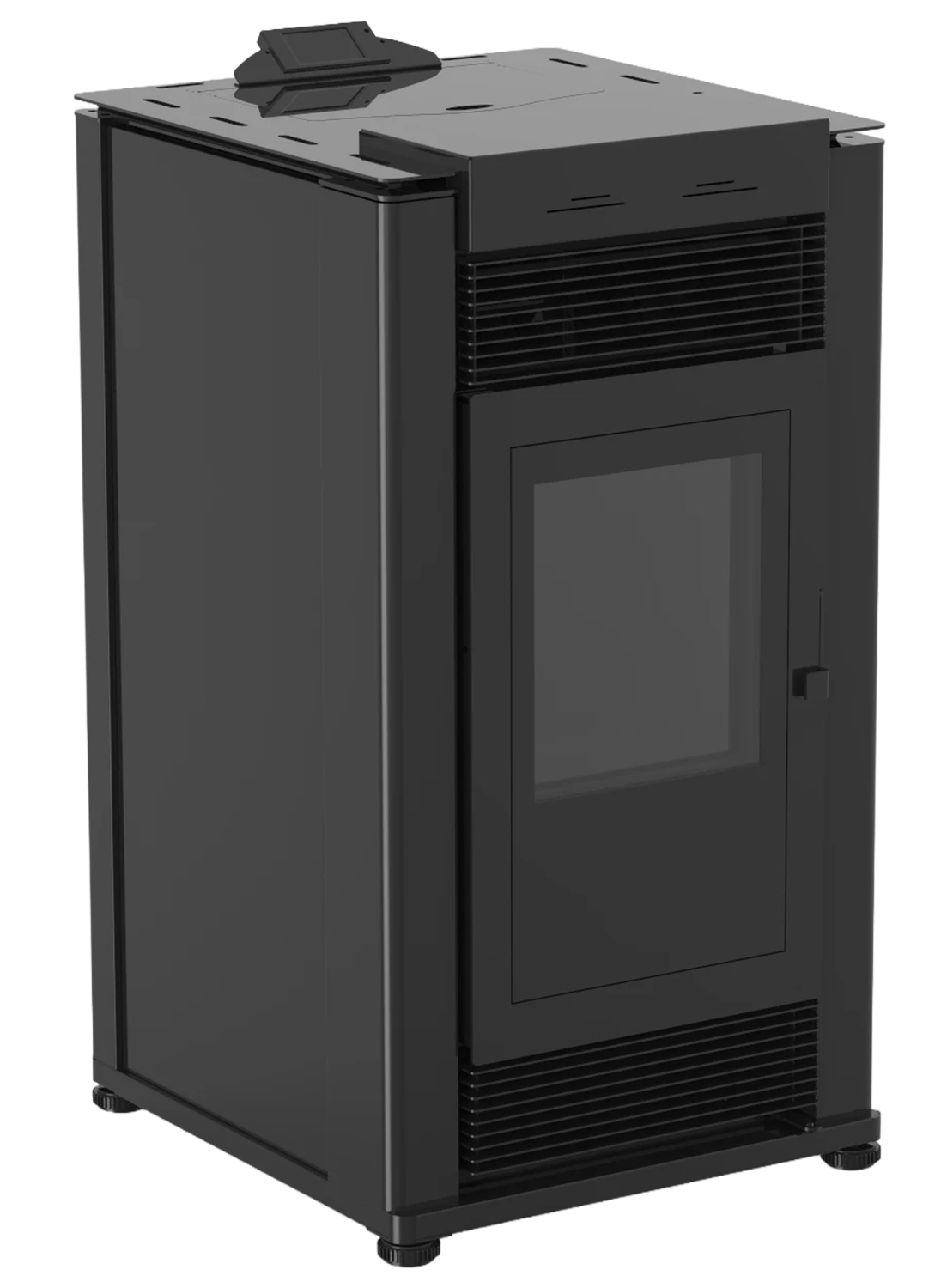 Semineu pe peleti cu aer cald Fiama Maxima 14 kw, aprindere electrica, tiraj fortat, wifi, focar din fonta, recomandat pentru 140 mp, Black