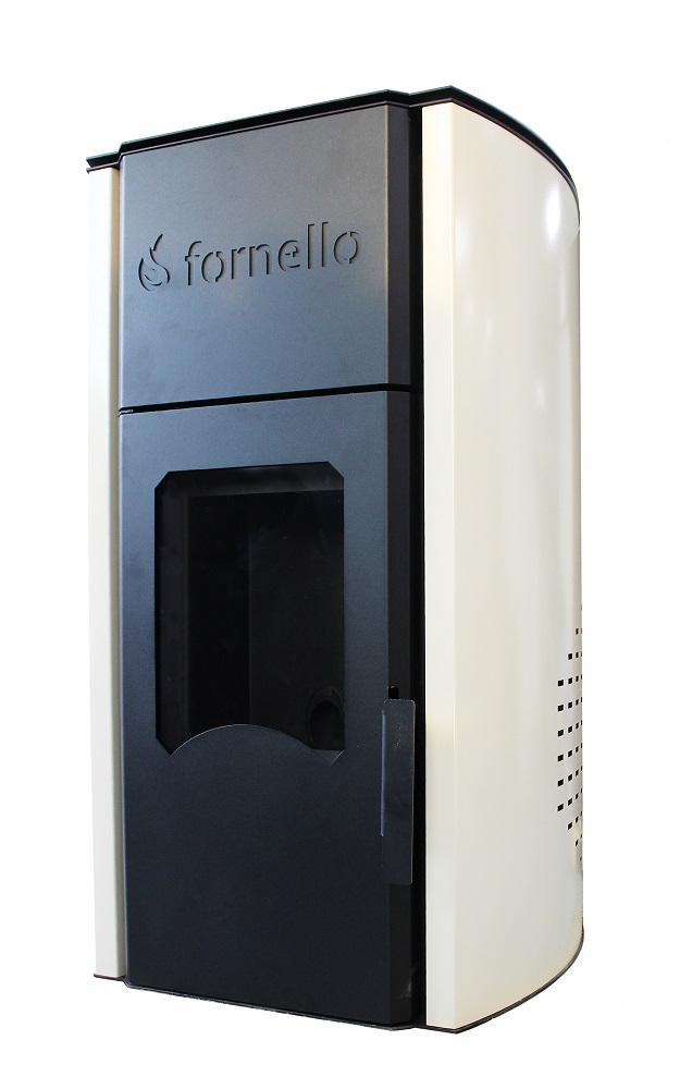 Pachet control de la distanta Termosemineu centrala pe peleti Fornello Royal 30 kw echipat cu pompa de circulatie vas expansiune  supapa siguranta buncar 30 kg automatizare culoare crem pana la 200 mp si termostat Wi-Fi Salus IT 500