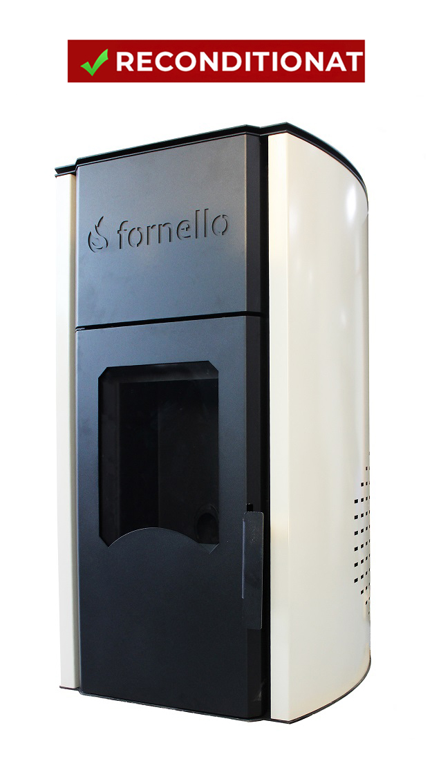 PRODUS RECONDITIONAT IN PERFECTA STARE DE FUNCTIONARE 10020 !!! Termosemineu centrala peleti Fornello Royal 25 kw  complet echipat pentru incalzire pompa vas expansiune automatizare telecomanda buncar peleti tiraj fortat culoare Ivory (crem)
