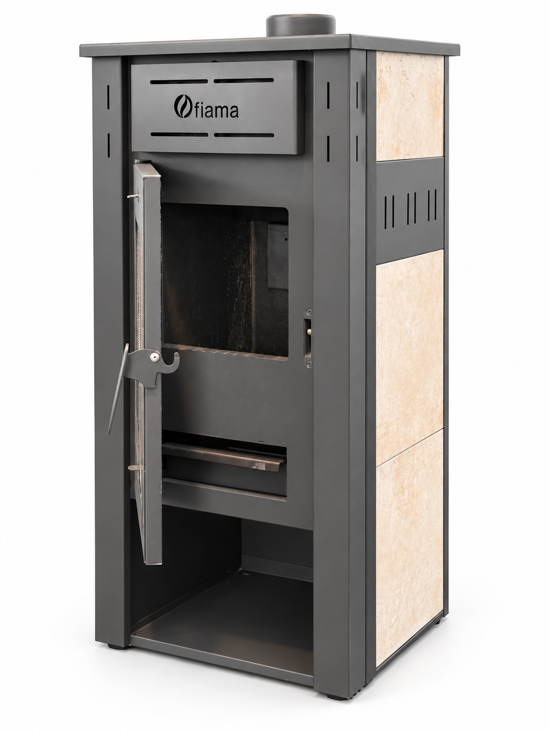 Termosemineu pe lemne brichete si carbune Fiama Ambasador Ivory 24.5 kW 50x42x100 cm