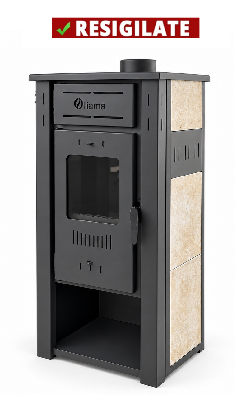PRODUS RESIGILAT NOU IN PERFECTA STARE DE FUNCTIONARE !!! Termosemineu pe lemne brichete si carbune Fiama Ambasador Ivory 24.5 kW 50x42x100 cm