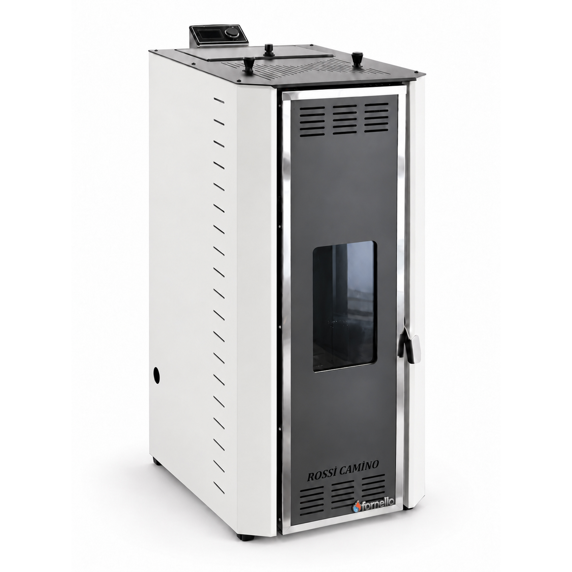 Termosemineu pe peleti Fornello Camino Rossi 25 kW pompa recirculare electronica inclusa vas expansiune arzator inox si curatarea facila a schimbatorului de caldura