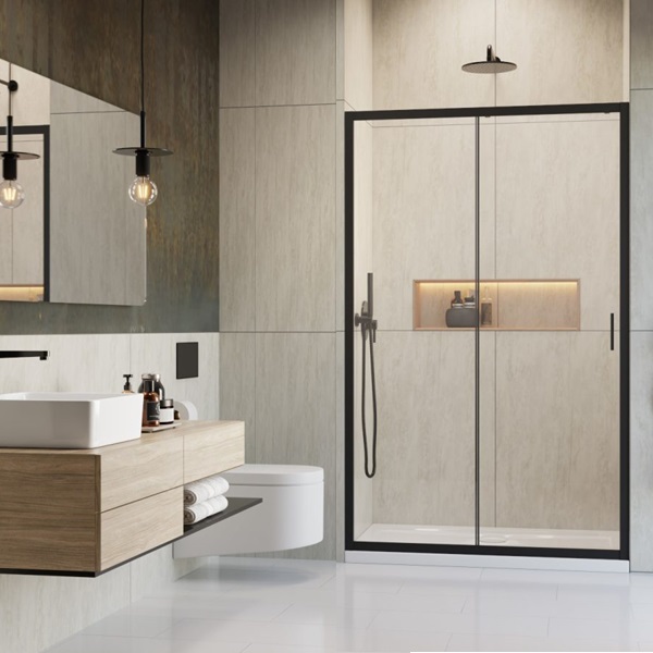 Usa dus culisanta Radaway Alienta Black DWJ 100xH190 cm montaj in nisa, profil negru mat