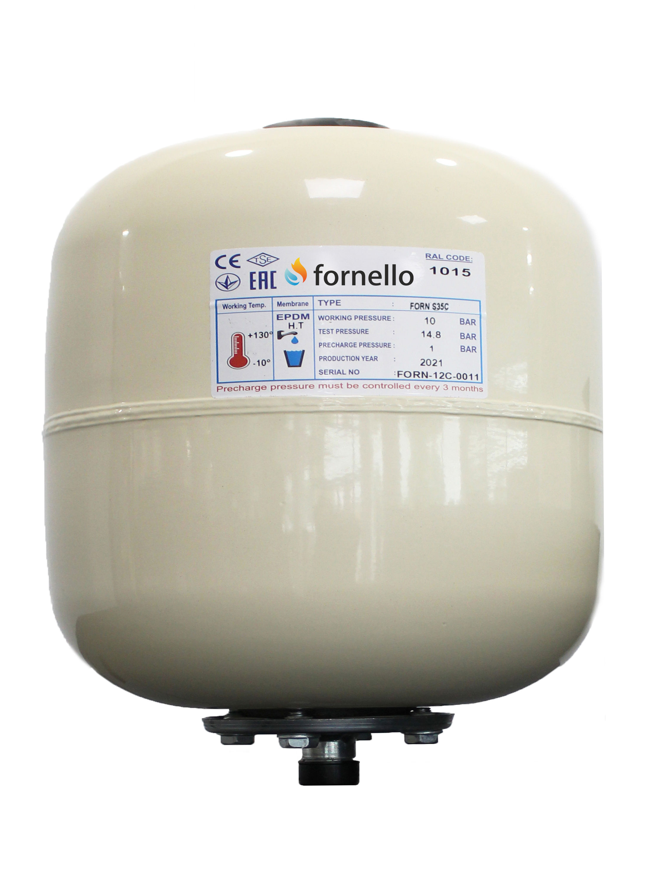 Vas expansiune solar Fornello 35 litri, vertical culoare ivory, presiune maxima 10 bar, membrana EPDM
