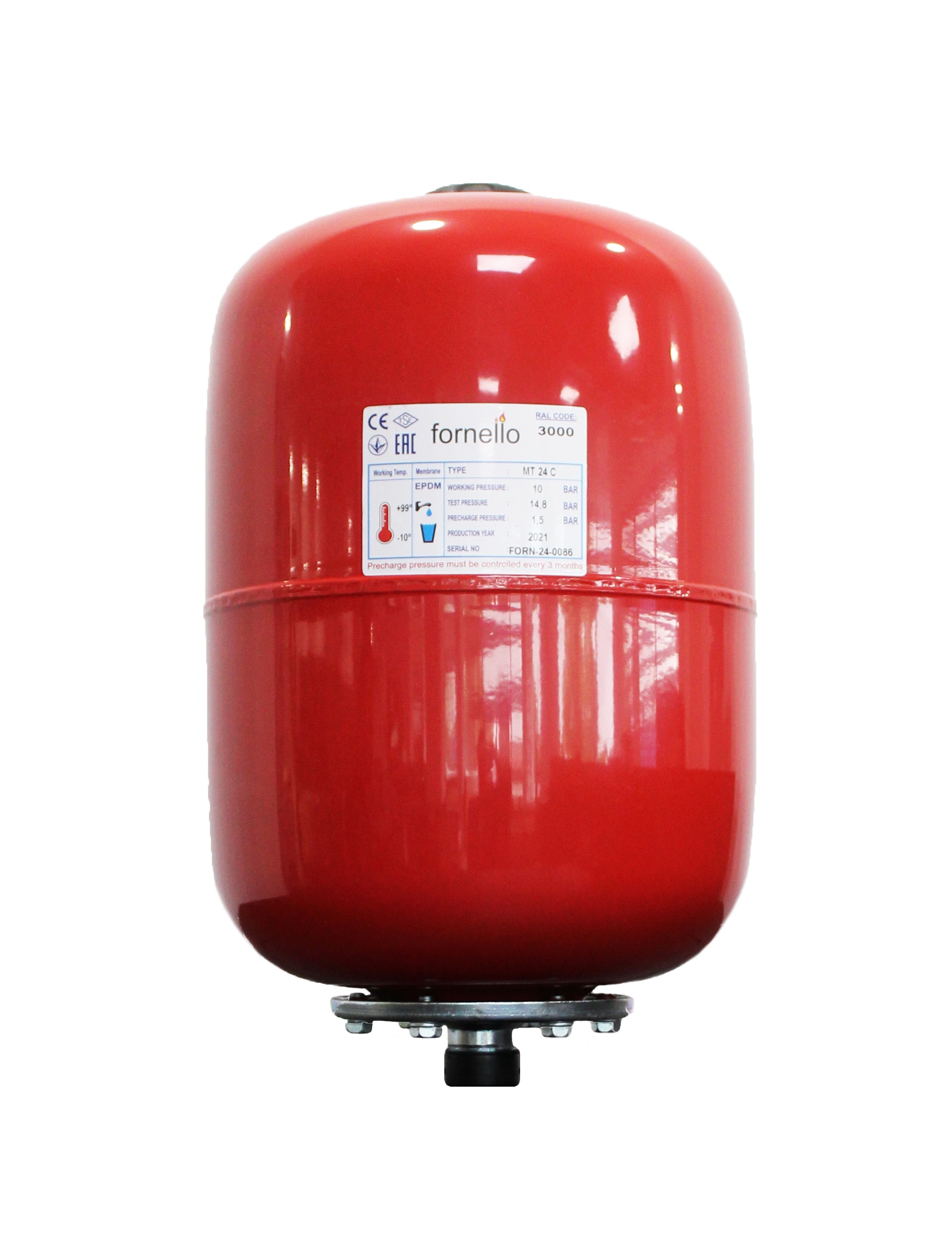 Vas expansiune termic Fornello 24 litri, vertical culoare rosu, presiune maxima 10 bar, membrana EPDM bar imagine noua