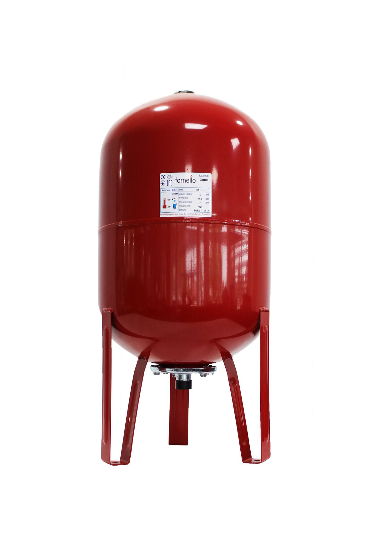 Vas expansiune termic Fornello 24 litri, vertical, cu picioare, culoare rosu, presiune maxima 10 bar, membrana EPDM bar