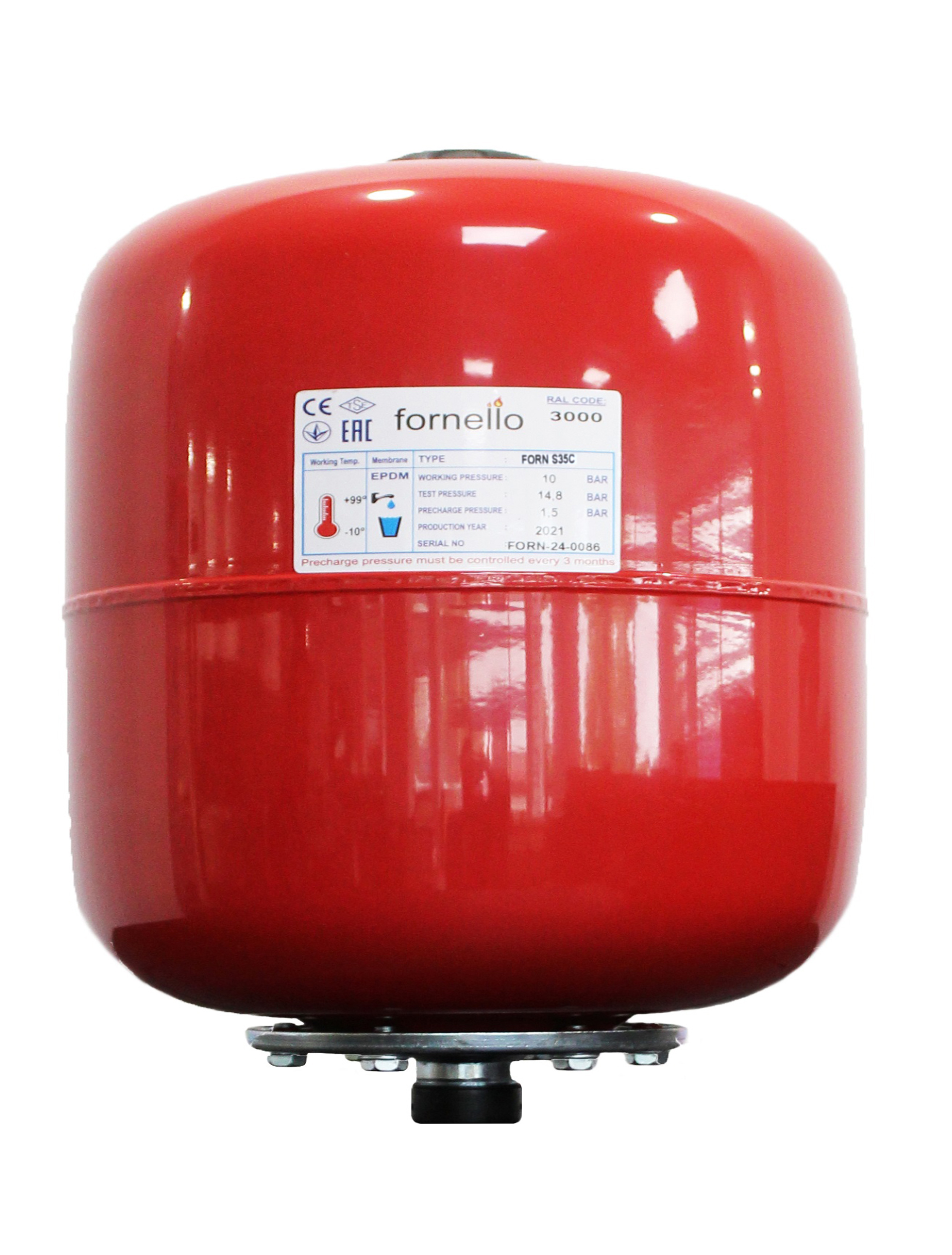 Vas expansiune termic Fornello 35 litri, vertical culoare rosu, presiune maxima 10 bar, membrana EPDM bar