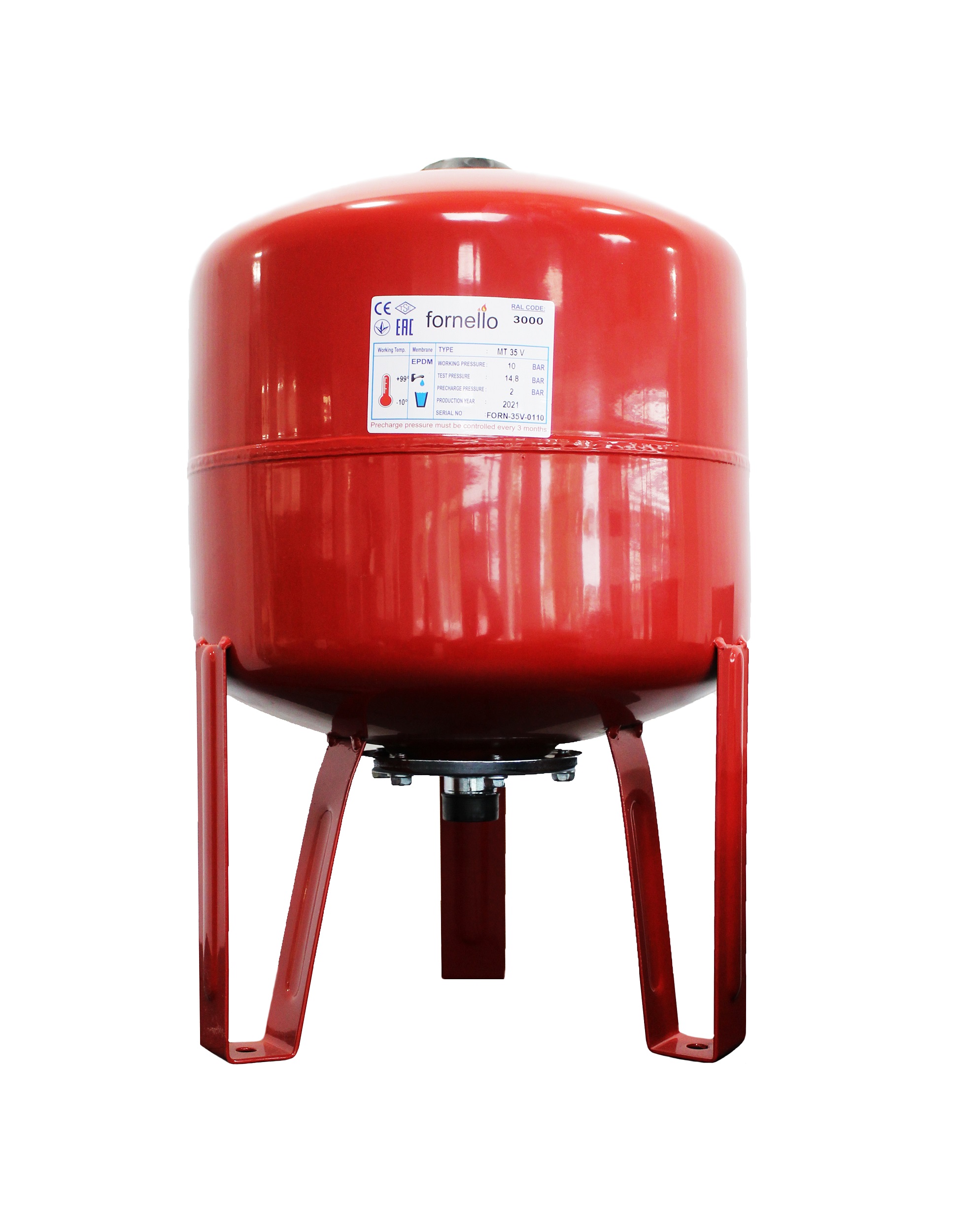 Vas expansiune termic Fornello 35 litri, vertical, cu picioare, culoare rosu, presiune maxima 10 bar, membrana EPDM bar imagine noua