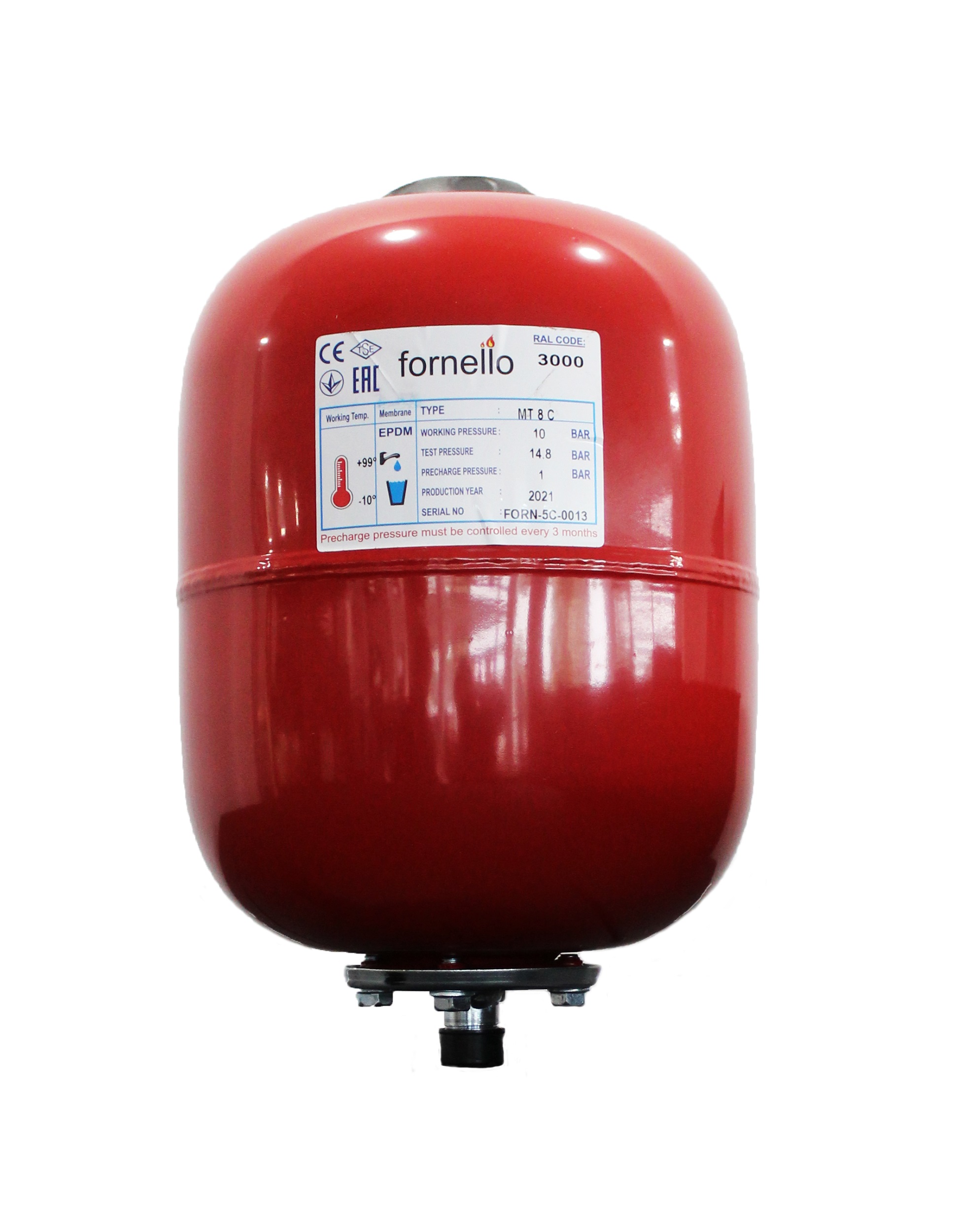 Vas expansiune termic Fornello 8 litri, vertical culoare rosu, presiune maxima 10 bar, membrana EPDM bar