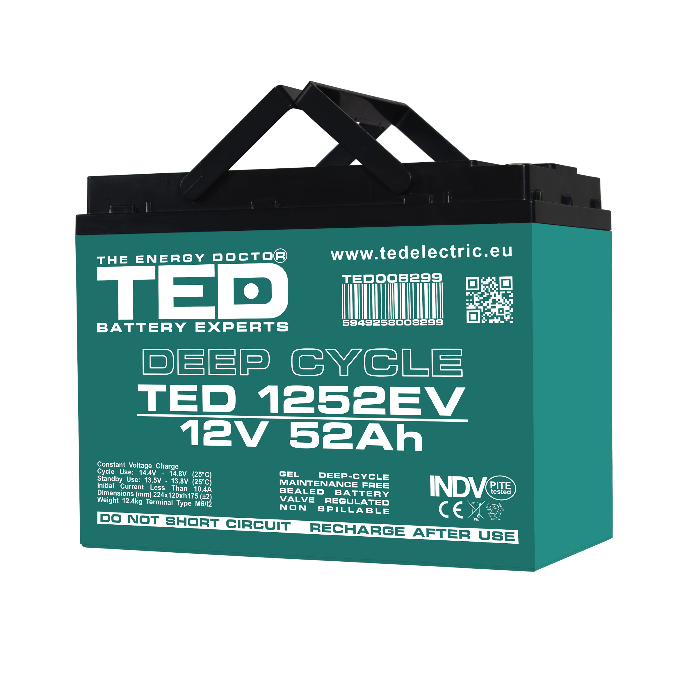Acumulatori Gel - Acumulator AGM VRLA 12V 52Ah Deep Cycle Dimensiuni 224 x 120 x 175 mm Pentru Vehicule Electrice M6 - TED008299