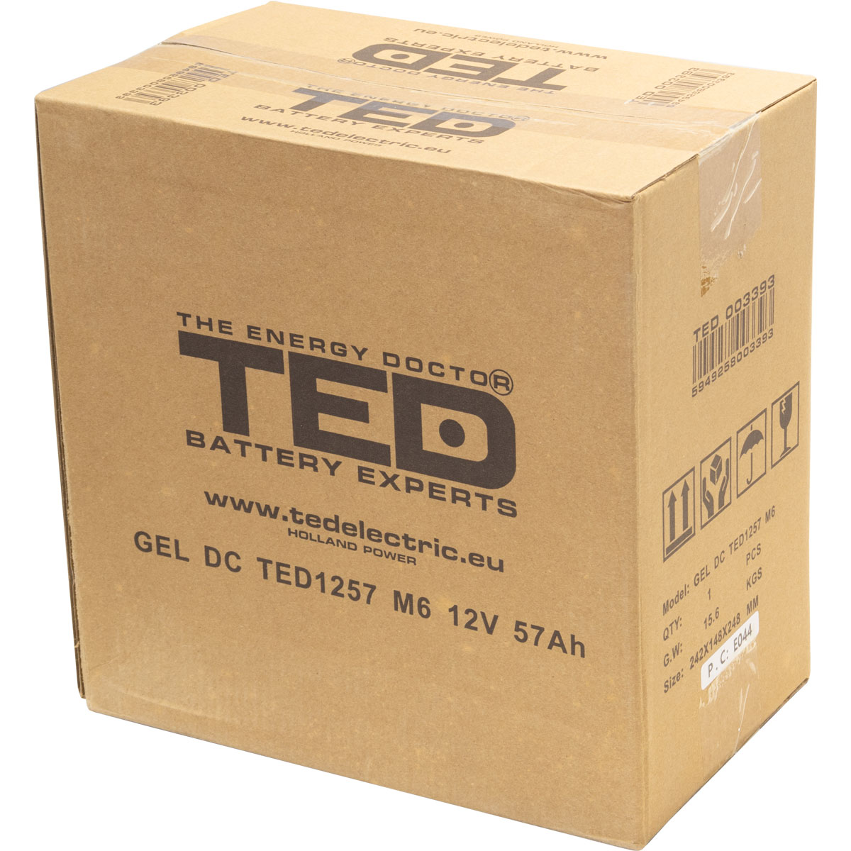 Acumulator 12V GEL Deep Cycle, Dimensiuni 229 x 138 x 208 mm, Baterie 12V 57Ah M6, TED Electric TED003393