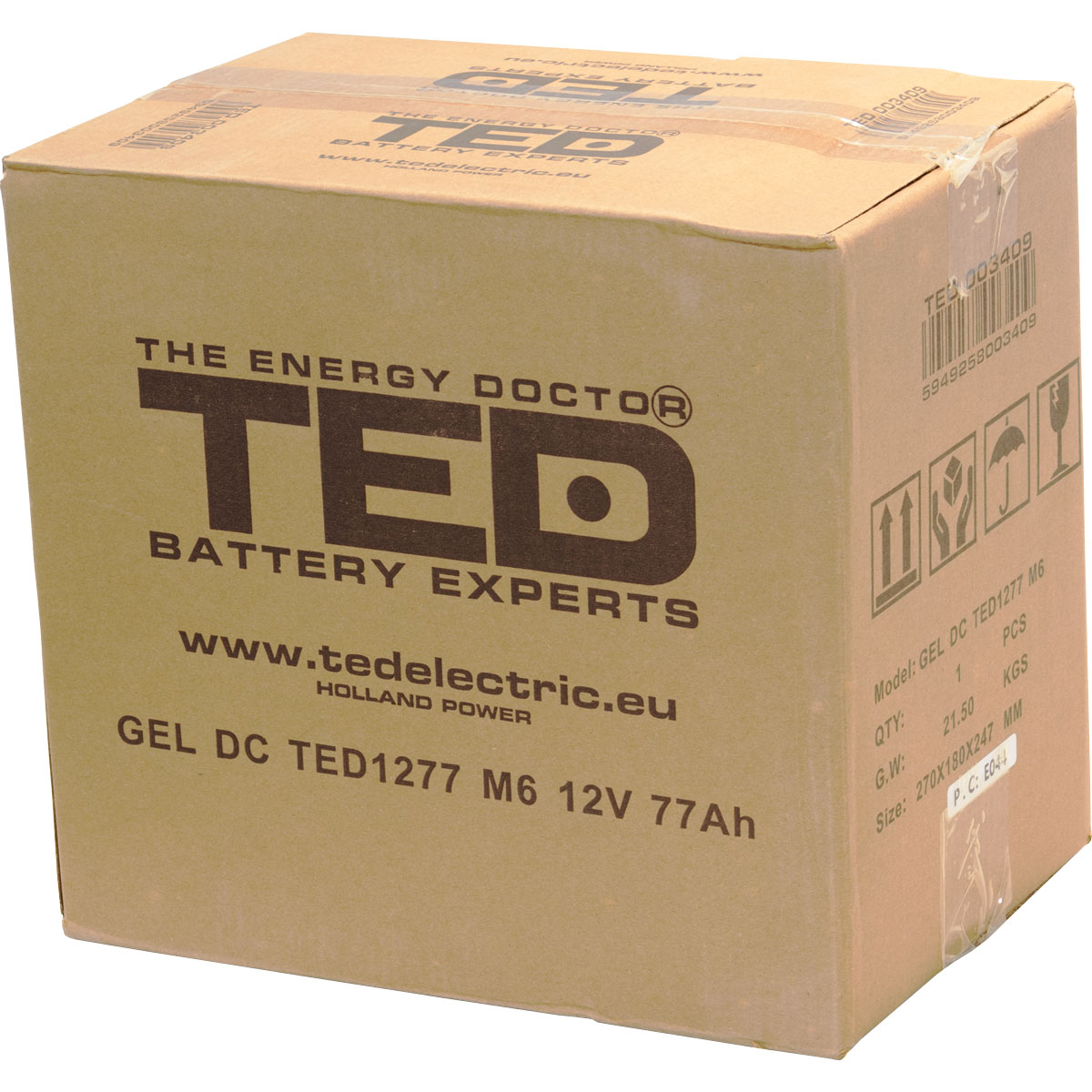 Acumulator 12V GEL Deep Cycle, Dimensiuni 259 x 168 x 211 mm, Baterie 12V 77Ah M6, TED Electric TED003409
