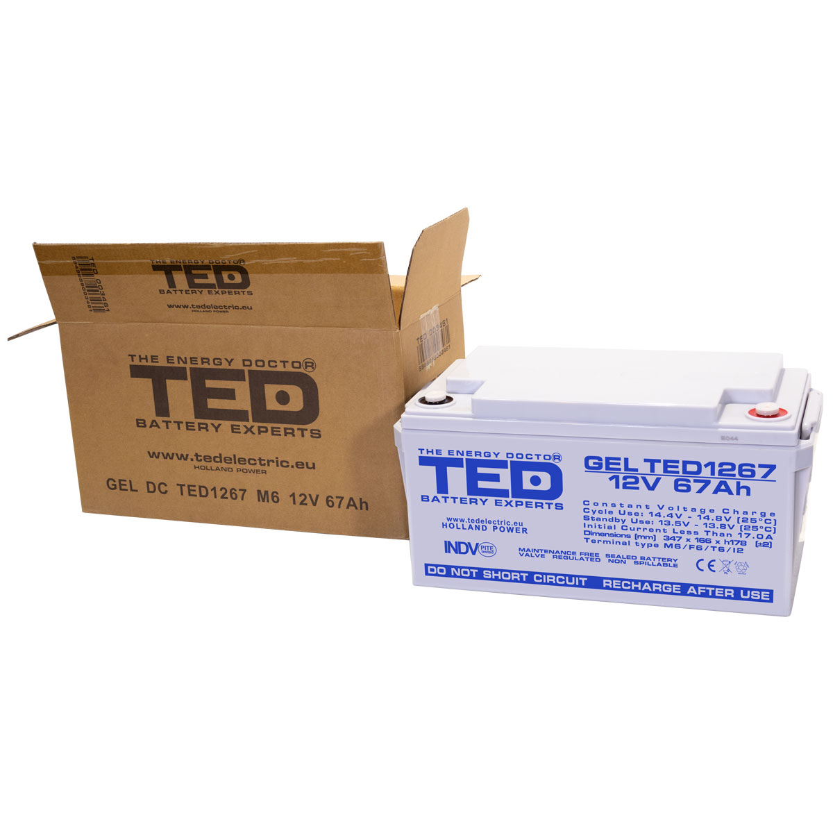 Acumulator 12V GEL Deep Cycle, Dimensiuni 350 x 166 x 176 mm, Baterie 12V 67Ah M6, TED Electric TED003461