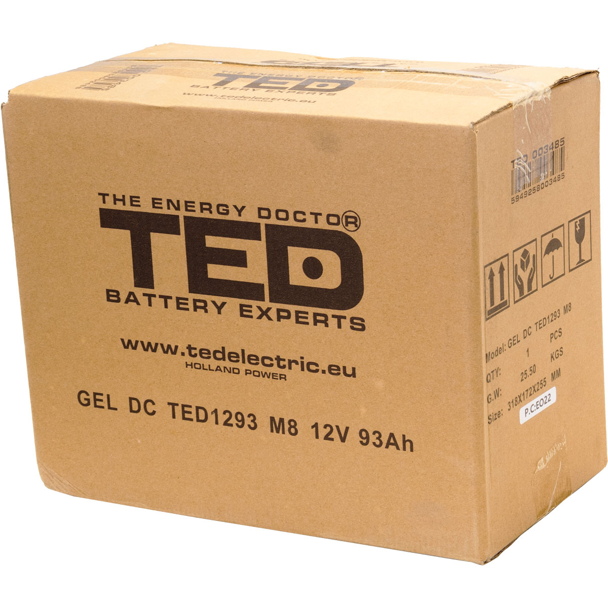 Acumulator 12V GEL Deep Cycle Solar, Dimensiuni 305 x 167 x 208 mm, Baterie 12V 93Ah M8, TED Electric TED003485