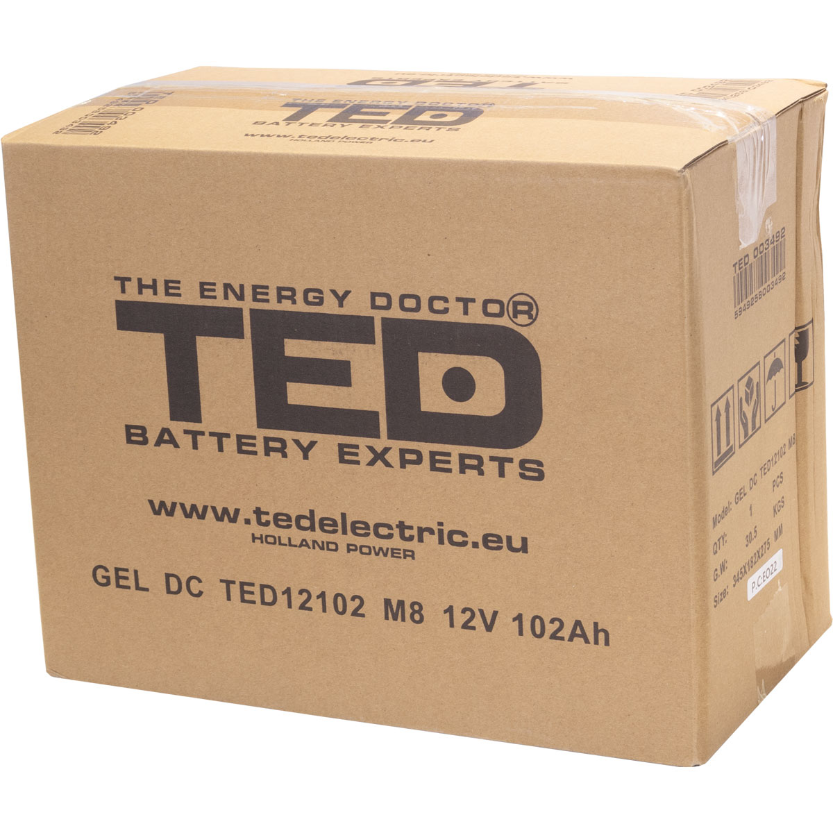 Acumulator 12V GEL Deep Cycle Solar, Dimensiuni 331 x 173 x 213 mm, Baterie 12V 102Ah M8, TED Electric TED003492