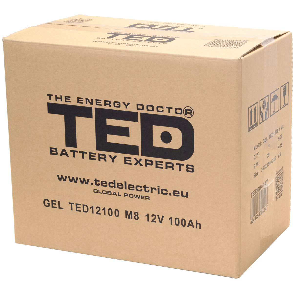 Acumulator 12V GEL Deep Cycle Solar, Dimensiuni 330 x 173 x 212 mm, Baterie 12V 100Ah M8, TED Electric TED004147