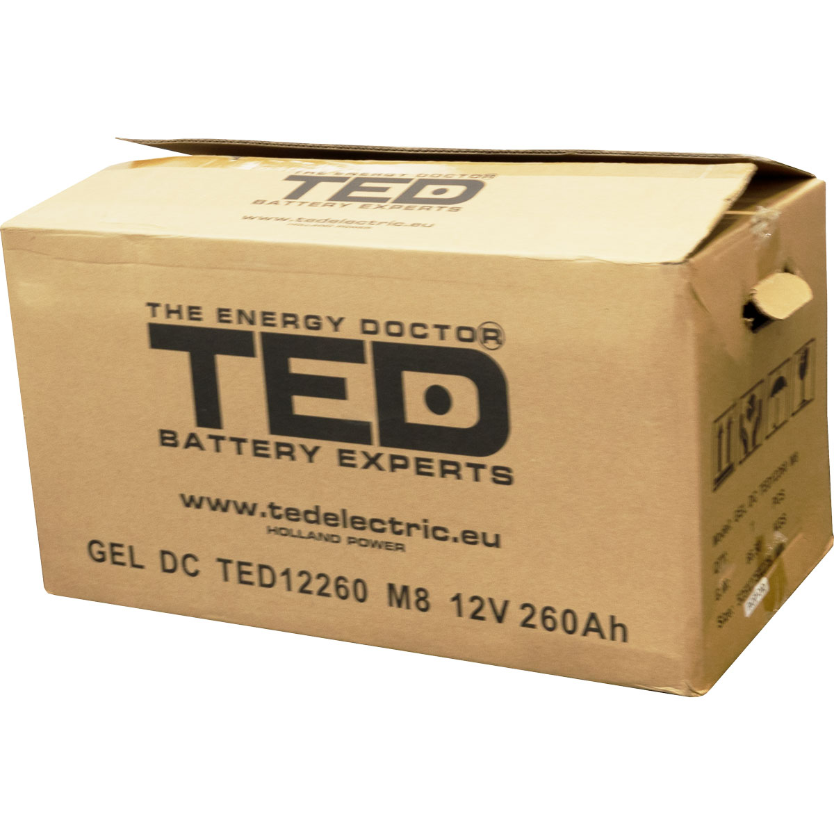 Acumulator 12V GEL Deep Cycle Solar, Dimensiuni 520 x 268 x 220 mm, Baterie 12V 260Ah M8, TED Electric TED003539